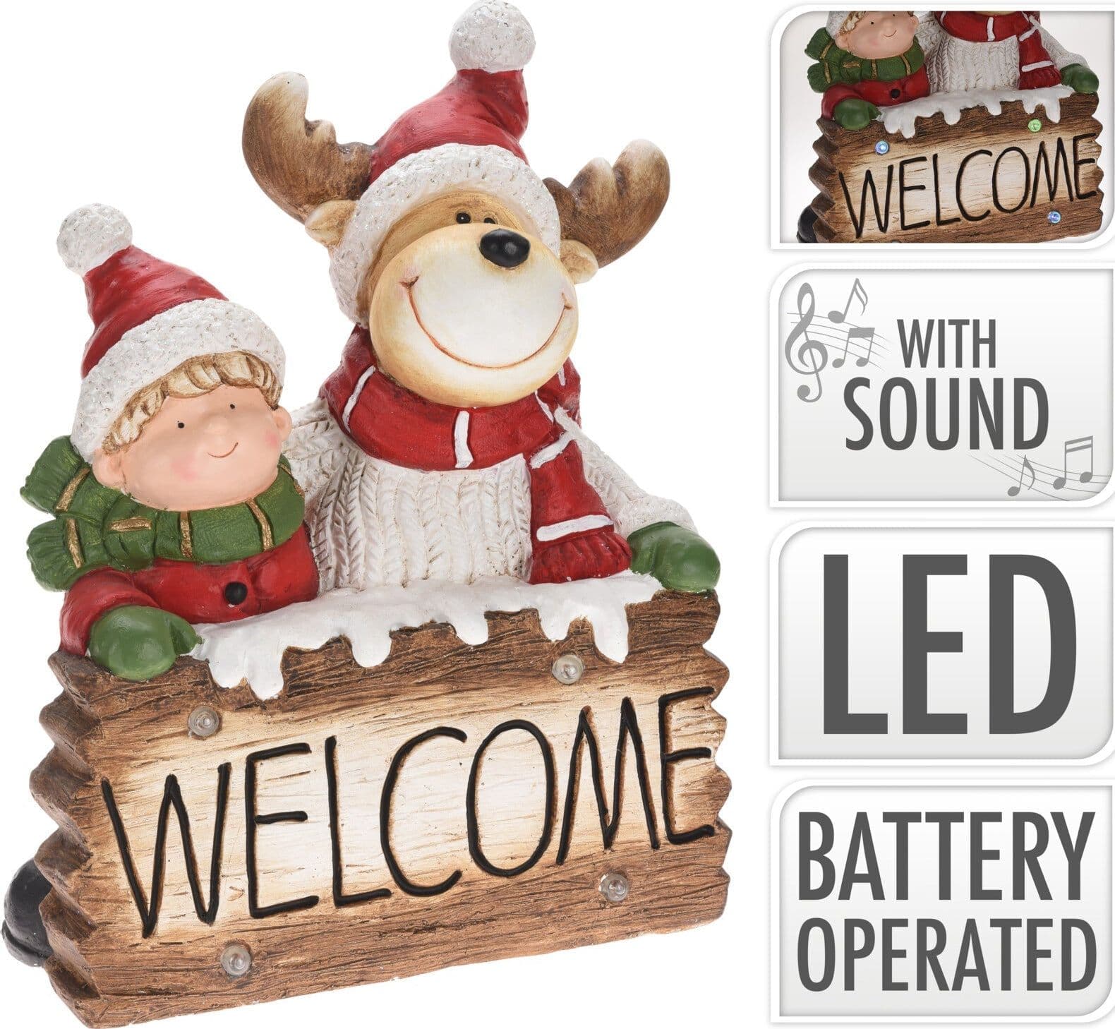 Statua Natalizia Welcome con renna in poliresina decorazione con led h 50 cm - 2