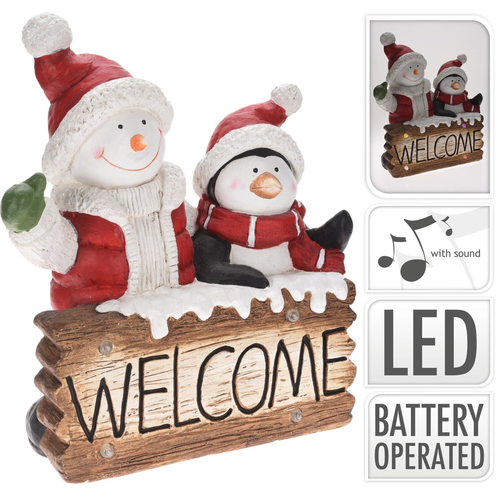 Statua Natalizia Welcome con Pinguino in poliresina decorazione con led h 50 cm - 2