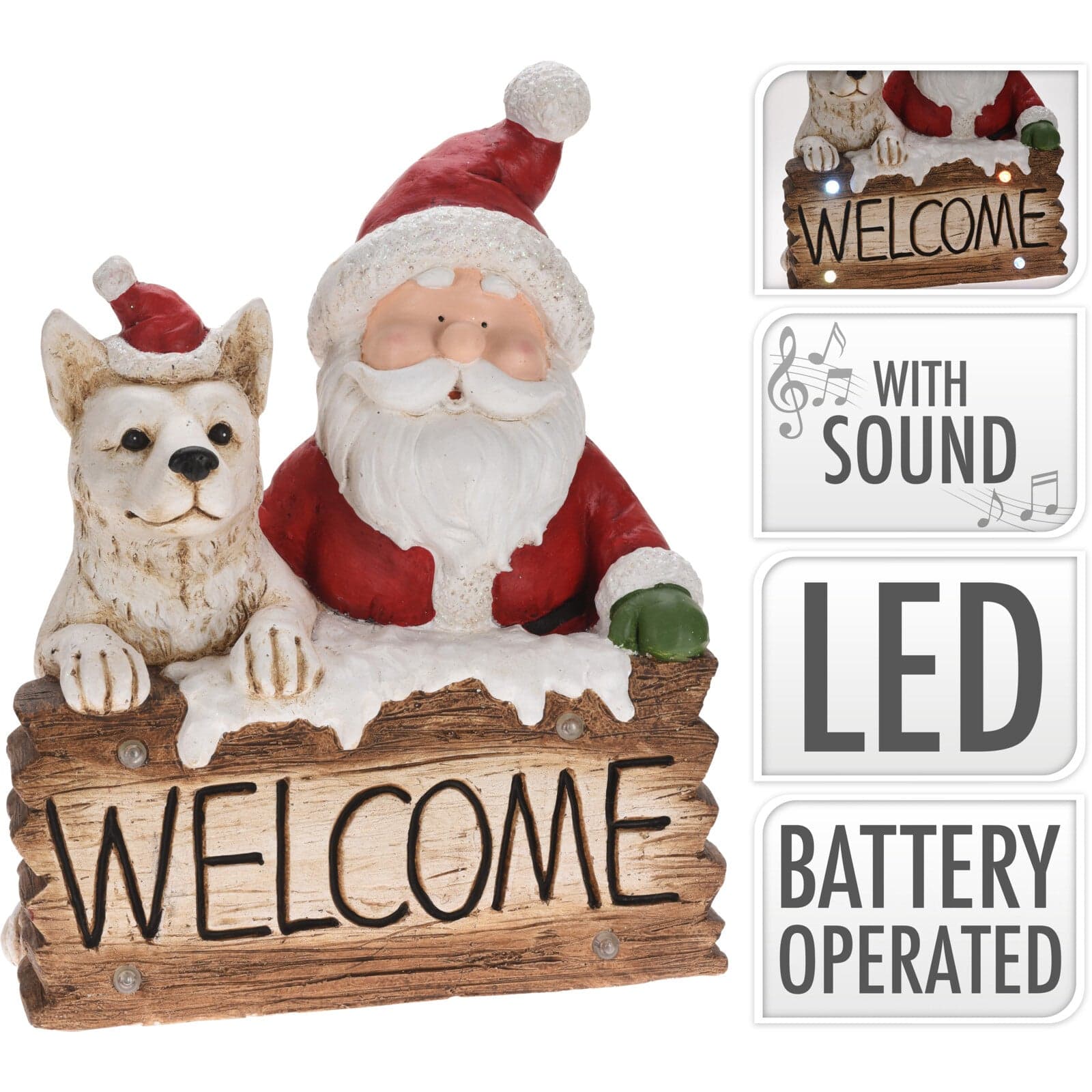 Statua Natalizia Welcome con Babbo natale in poliresina decorazione con led h 50 cm - 2