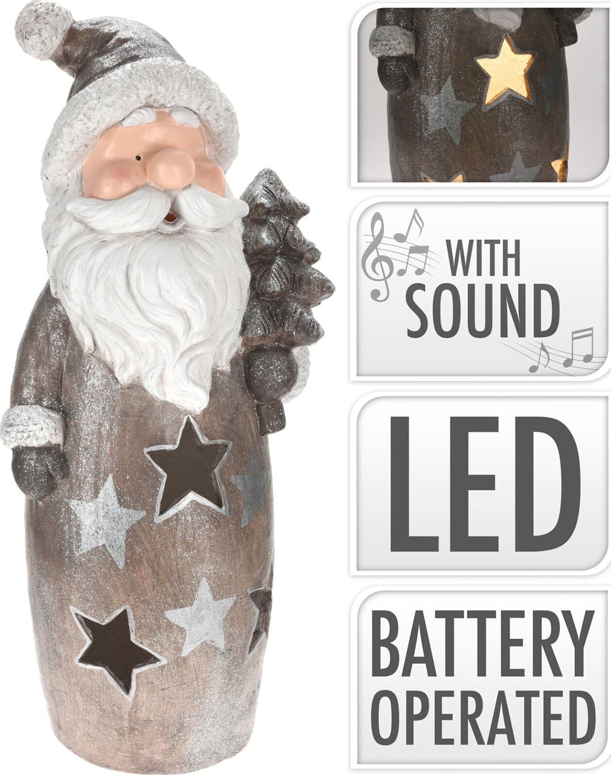Statuina Natalizia Babbo Natale in poliresina decorazione natalizia con led h 87 cm - 2