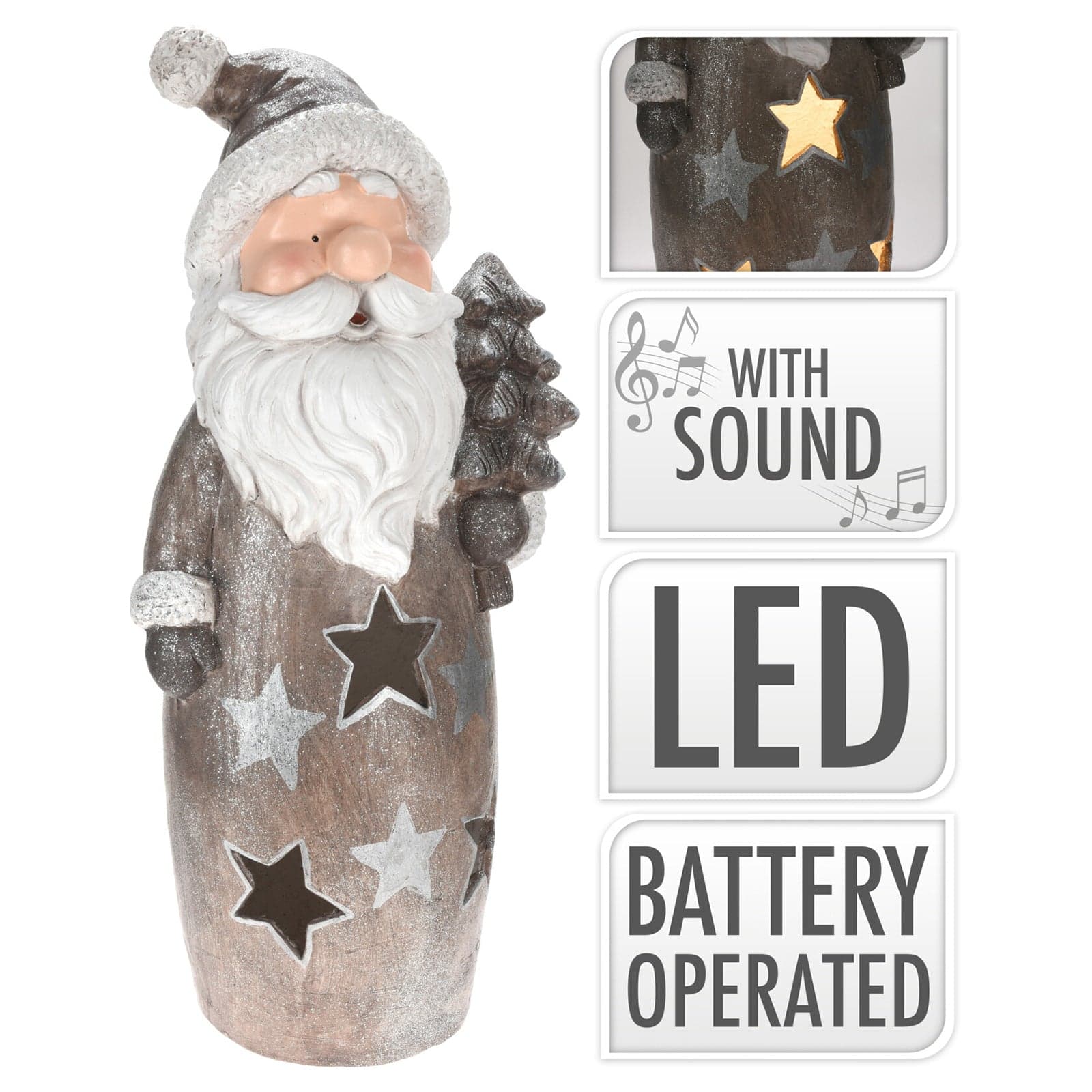 Statuina Natalizia Babbo Natale in poliresina decorazione natalizia con led h 87 cm - 2