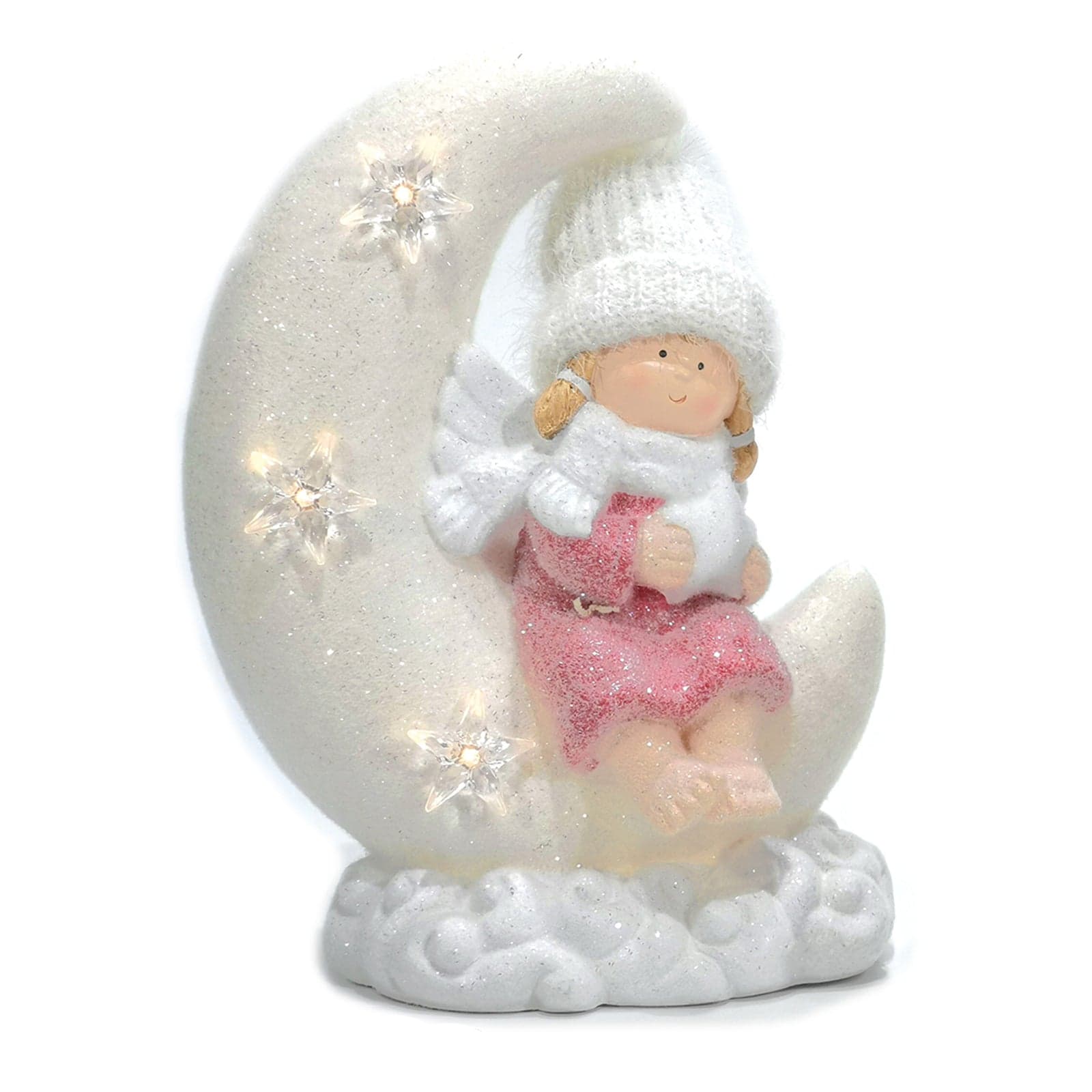 Statuetta decorativa "Angelo su Luna" decorazione bianco per Natale h35 cm - 2