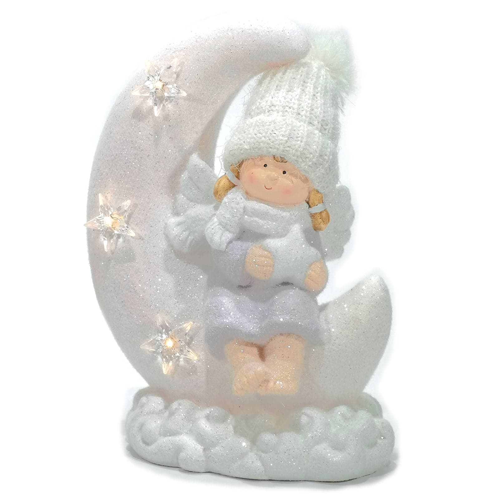 Statuetta decorativa "Angelo su Luna" decorazione bianco per Natale h35 cm - 3
