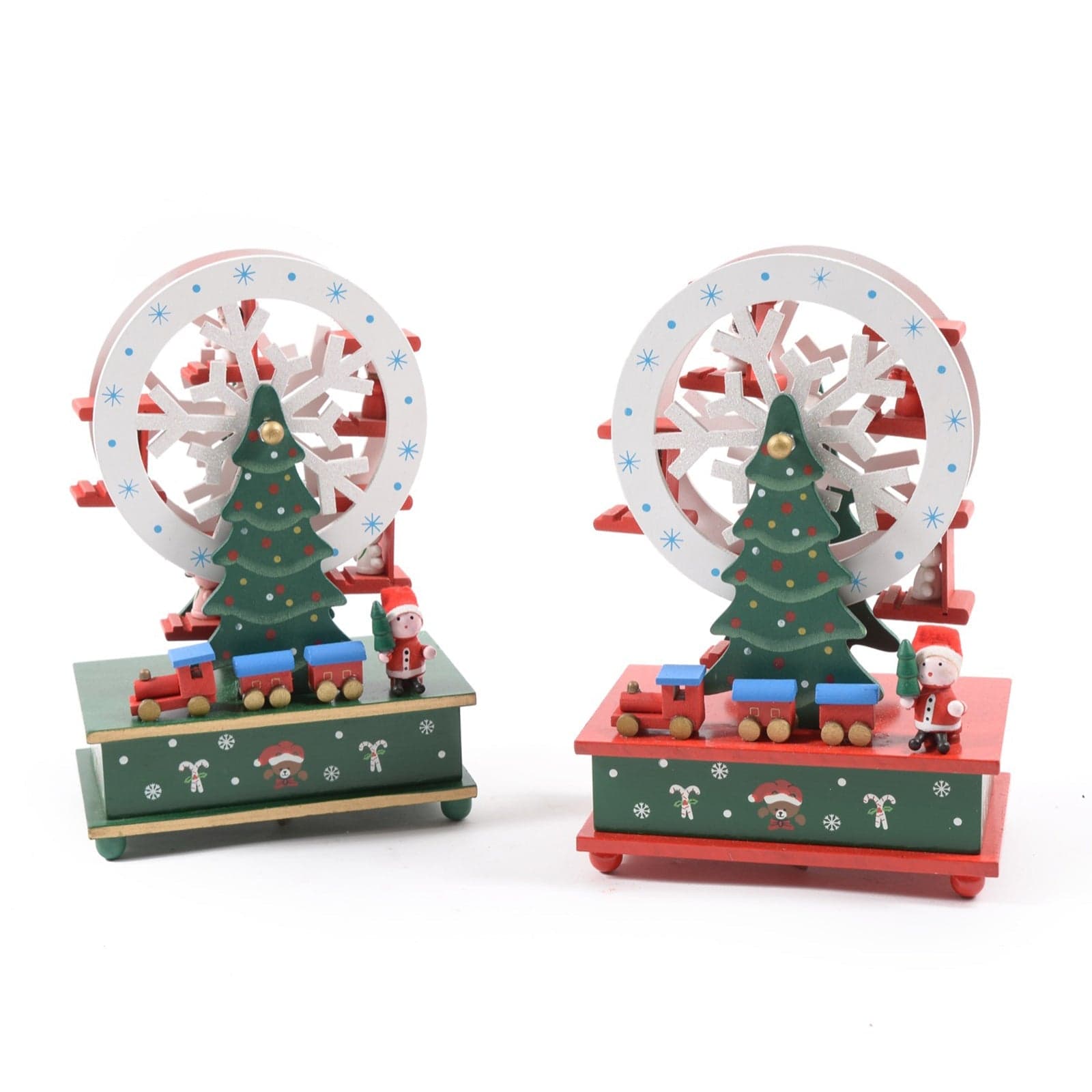 Carillon in legno con albero di Natale e ruota panoramica decorazione natalizia h 32 cm - 2