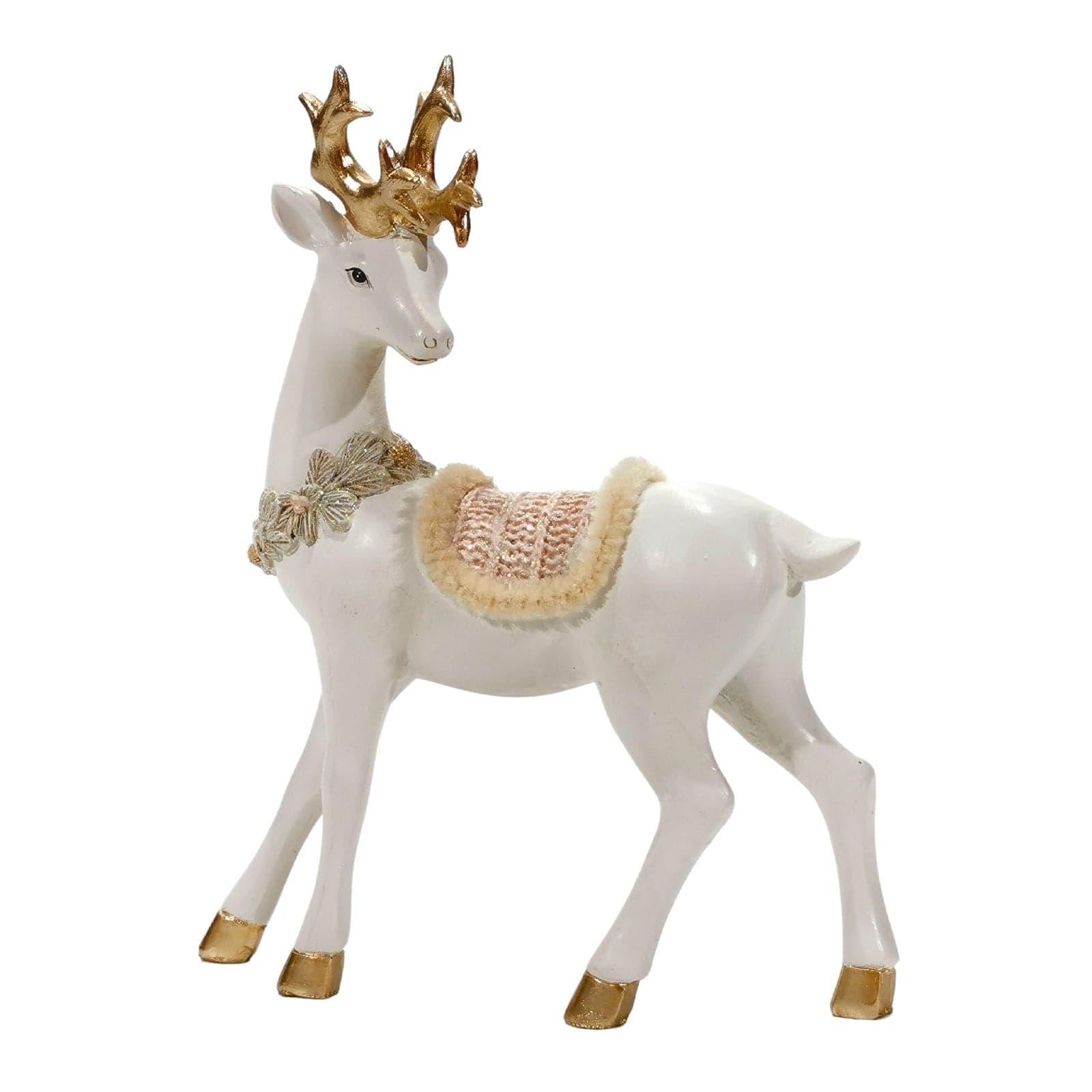 Statuetta decorativa "Renna Regale" decorazione bianco e oro per Natale - 2