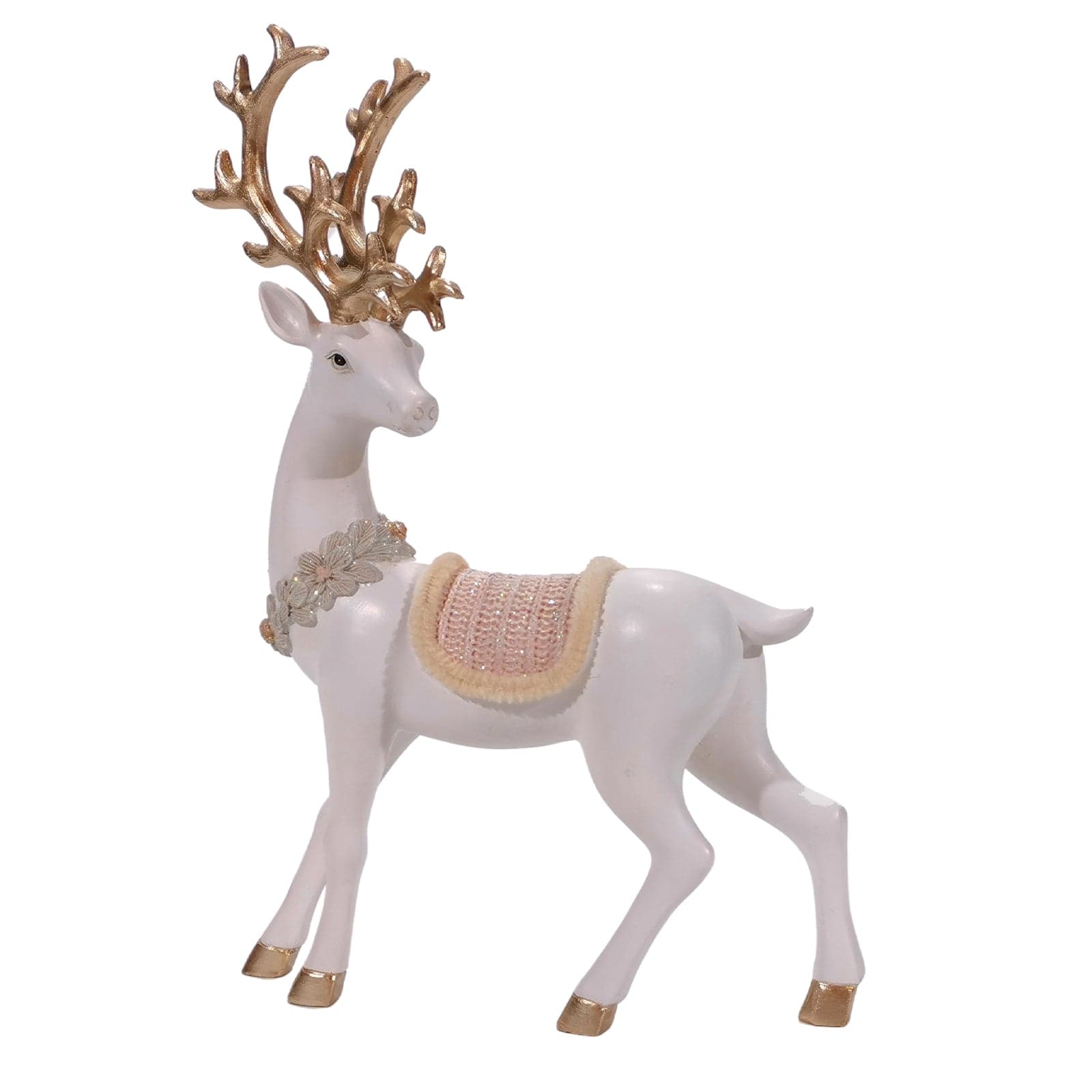 Statuetta decorativa "Renna Regale" decorazione bianco e oro per Natale - 3