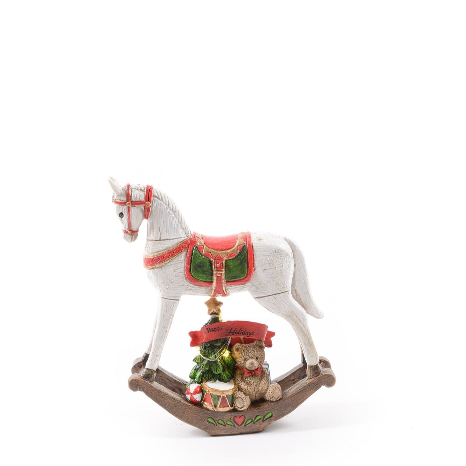 Statuetta Cavallo a dondolo effetto legno con colori natalizi in resina - 2