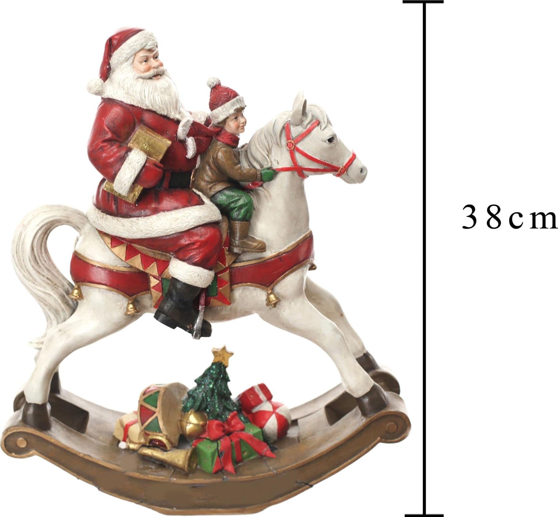 Statuetta Cavallo a dondolo con Babbo Natale colori natalizi in poli-resina Storia Dino Bianchi - 3