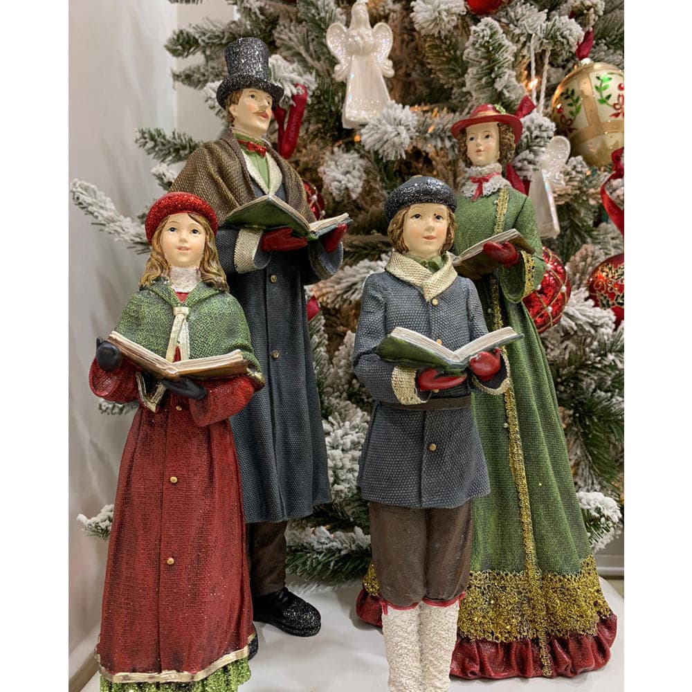 Statuette Famiglia "Cantori" con colori natalizi in poli-resina h 40 cm Storia Dino Bianchi 2021 - 2