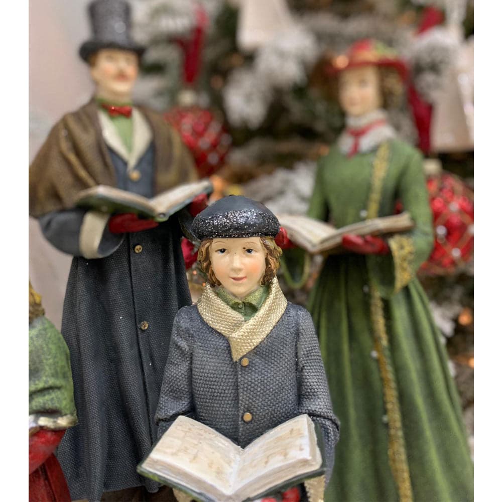 Statuette Famiglia "Cantori" con colori natalizi in poli-resina h 40 cm Storia Dino Bianchi 2021 - 4