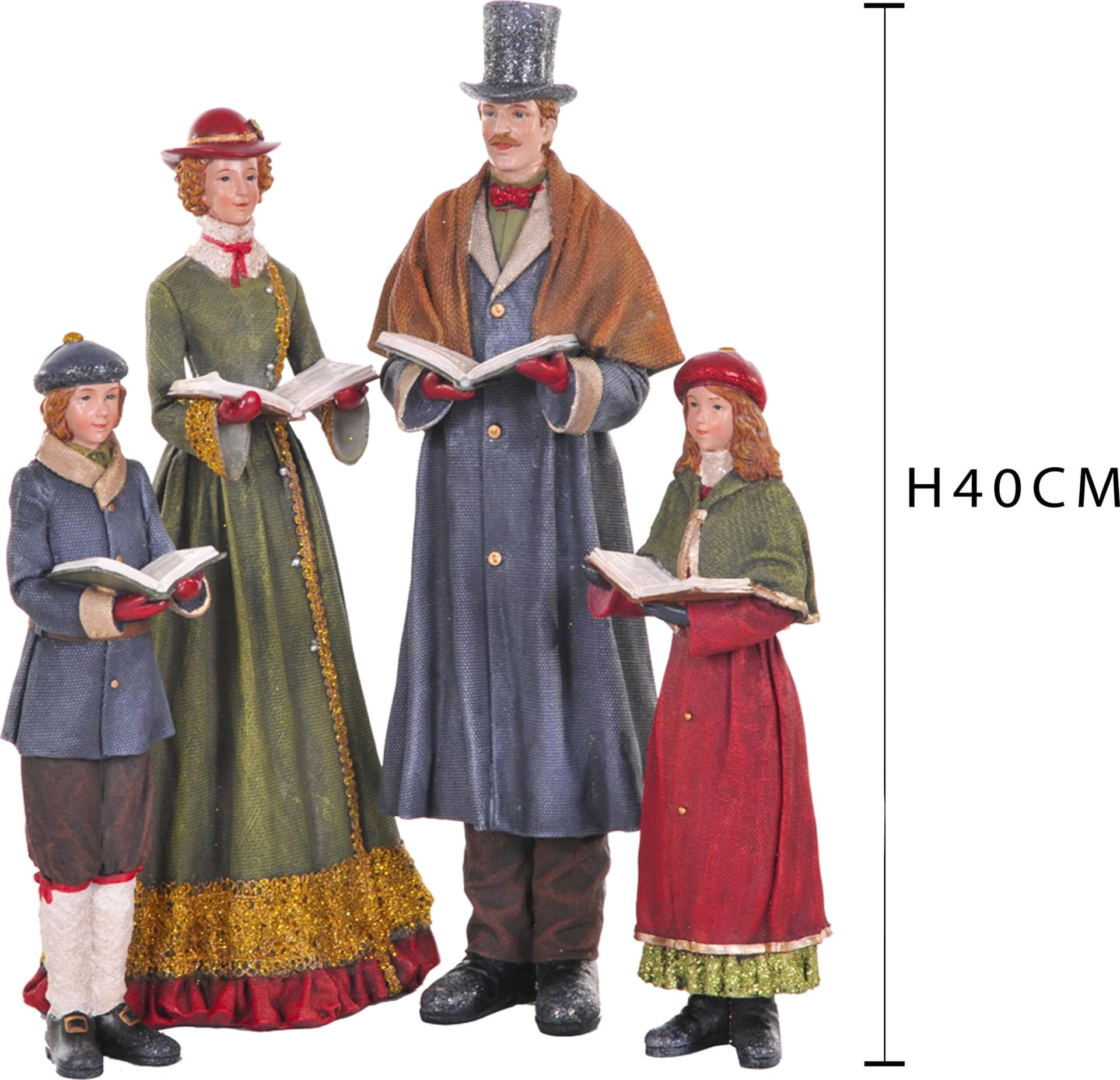 Statuette Famiglia "Cantori" con colori natalizi in poli-resina h 40 cm Storia Dino Bianchi 2021 - 5