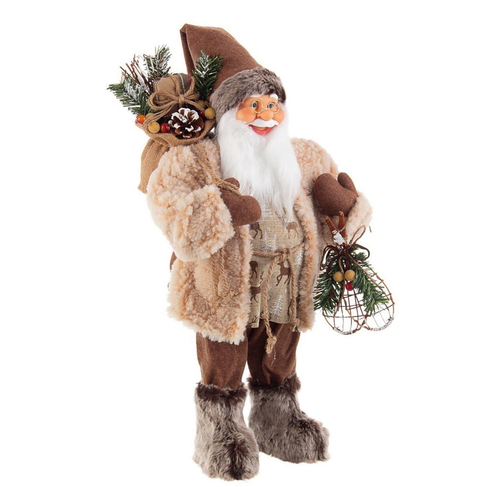 Pupazzo Babbo Natale con Pelliccia "Alpino" Decorazione Natalizia Marrone e Beige - 2