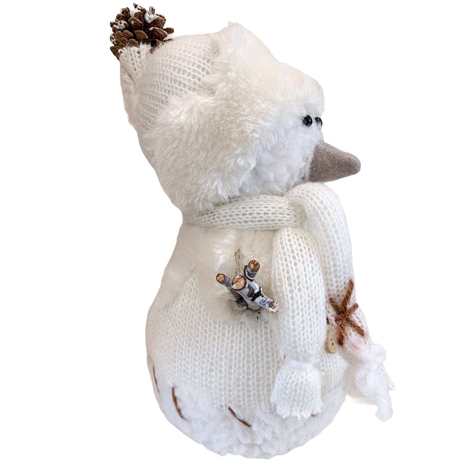 Pupazzo di neve decorazione natalizia h 30 cm con sciarpa e cappello in lana bianca - 2
