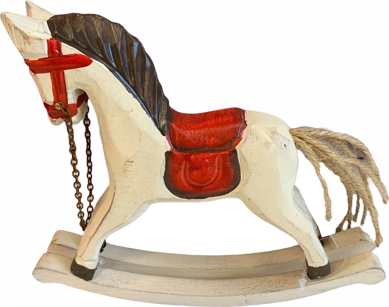Statuetta Cavallo a dondolo con colori natalizi in legno h 15 cm - 2