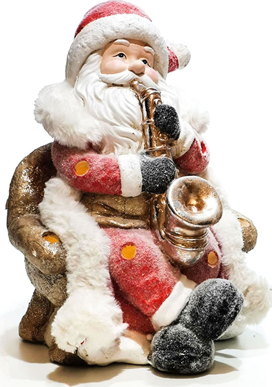 Babbo natale con strumento h 36 cm decorazione natalizia in poli resina con led - 2
