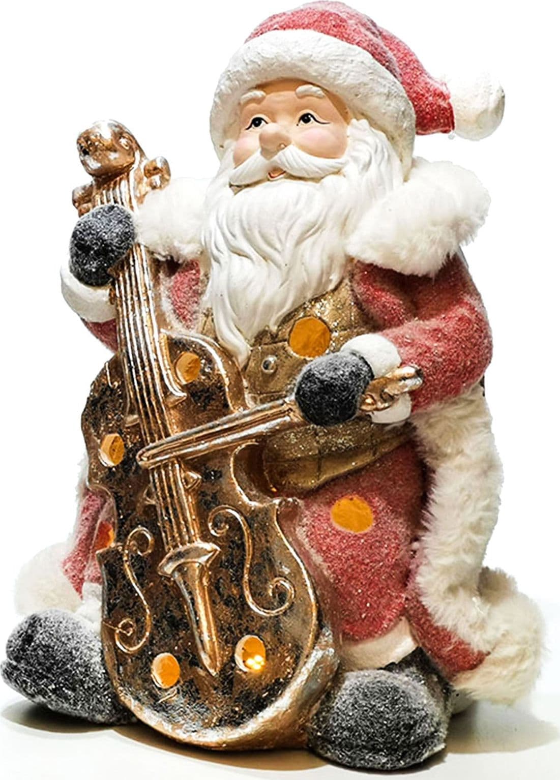 Babbo natale con strumento h 36 cm decorazione natalizia in poli resina con led - 3