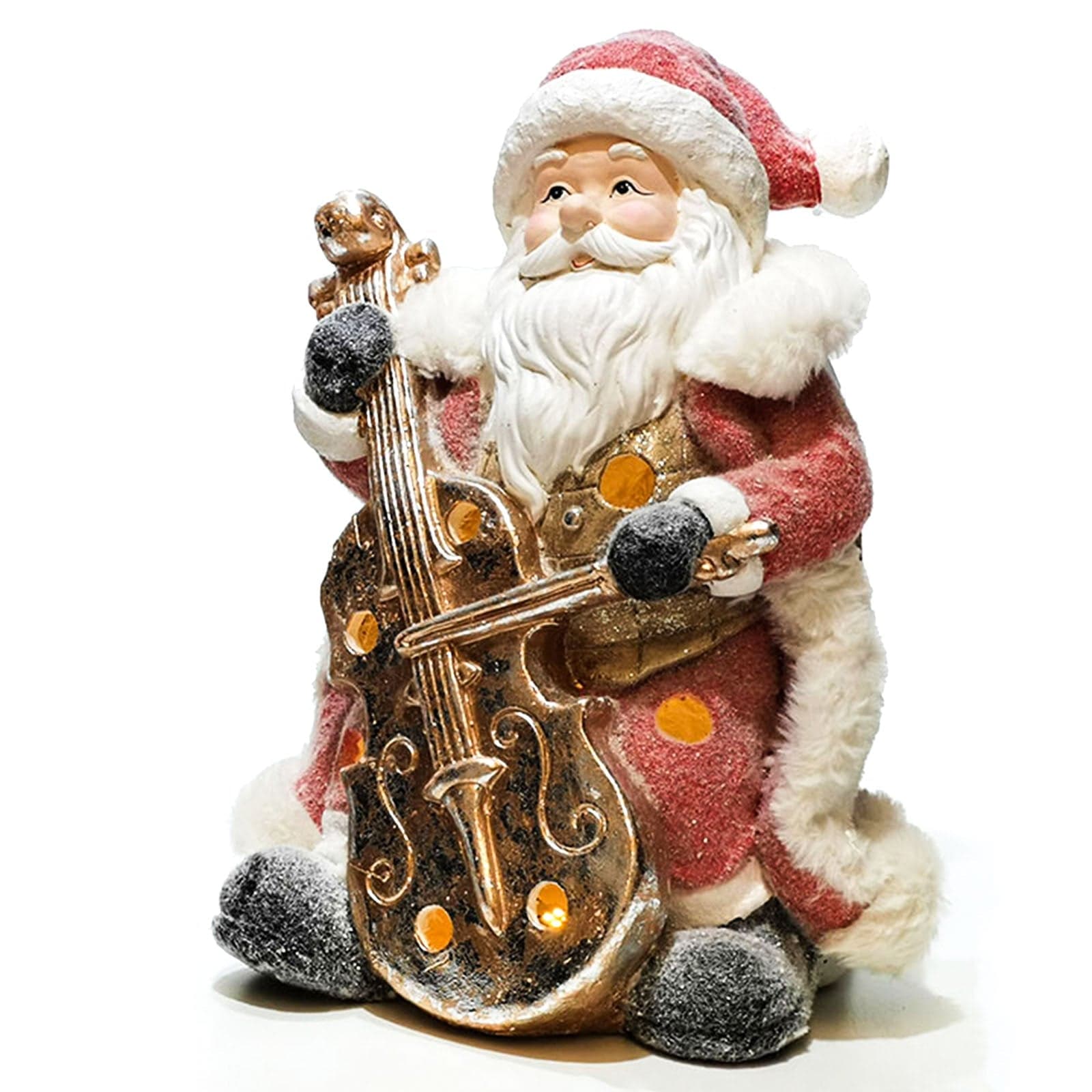 Babbo natale con strumento h 36 cm decorazione natalizia in poli resina con led - 3