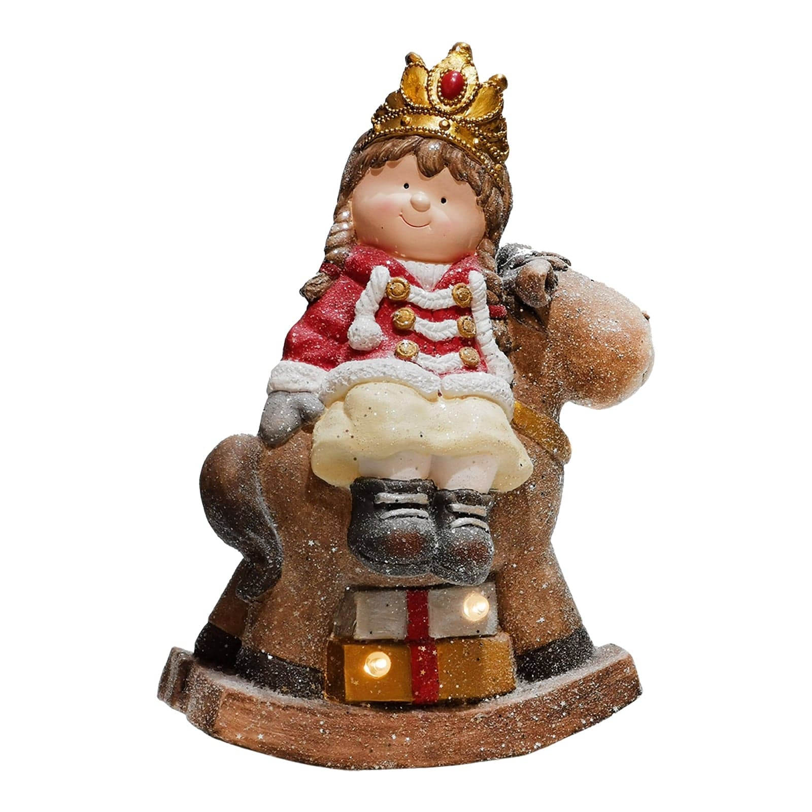 Bimbo e bimba su renna h 53 cm decorazione natalizia in poli resina con led - 2