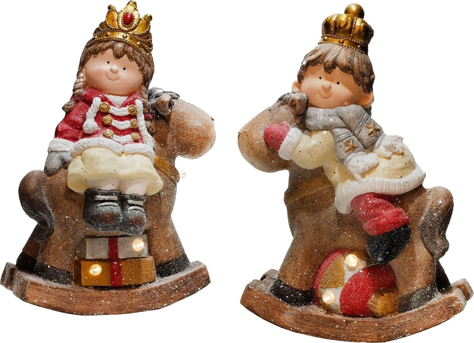 Bimbo e bimba su renna h 53 cm decorazione natalizia in poli resina con led - 3