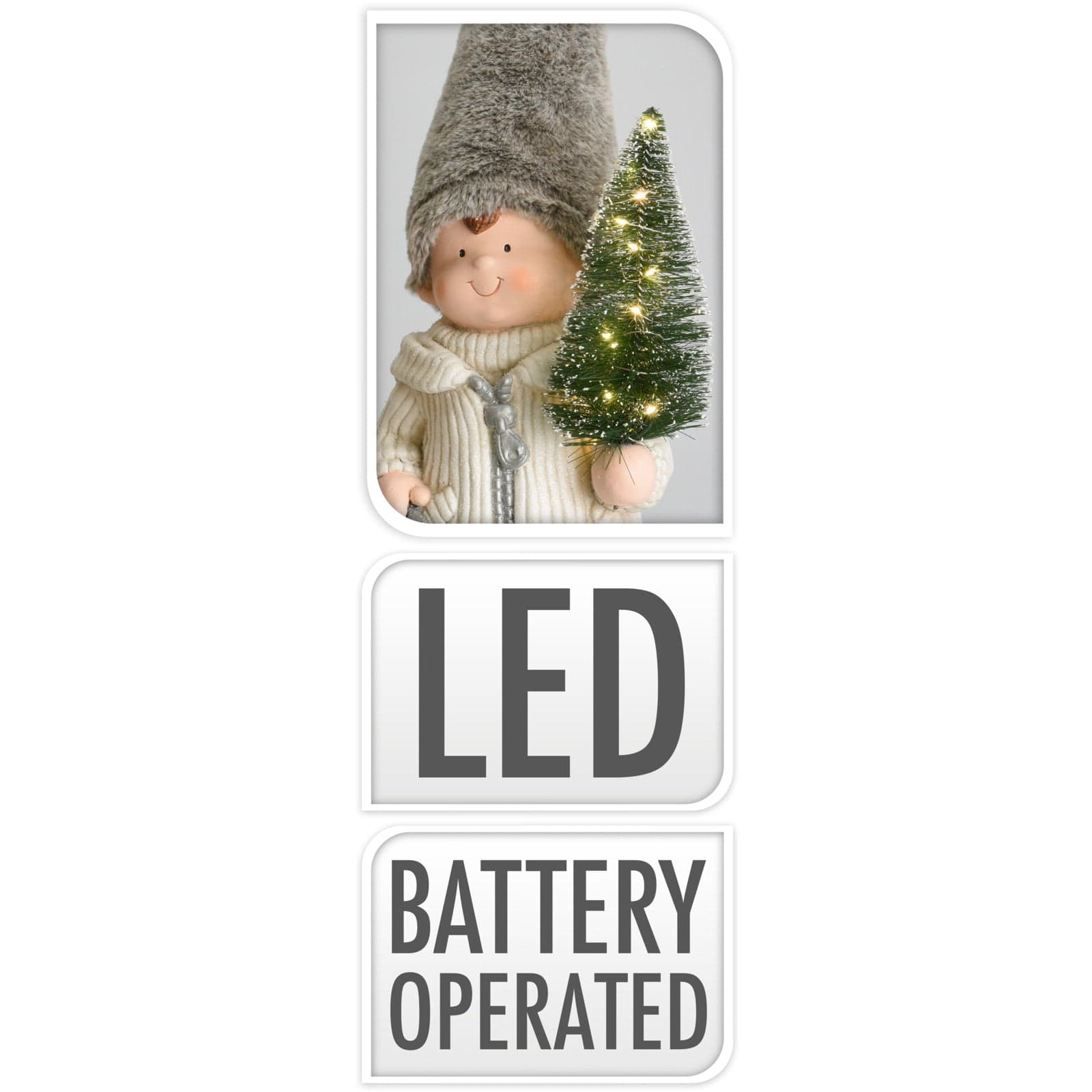 Bimbo con cappello in pelliccia h 70 decorazione natalizia in poli resina con led - 4