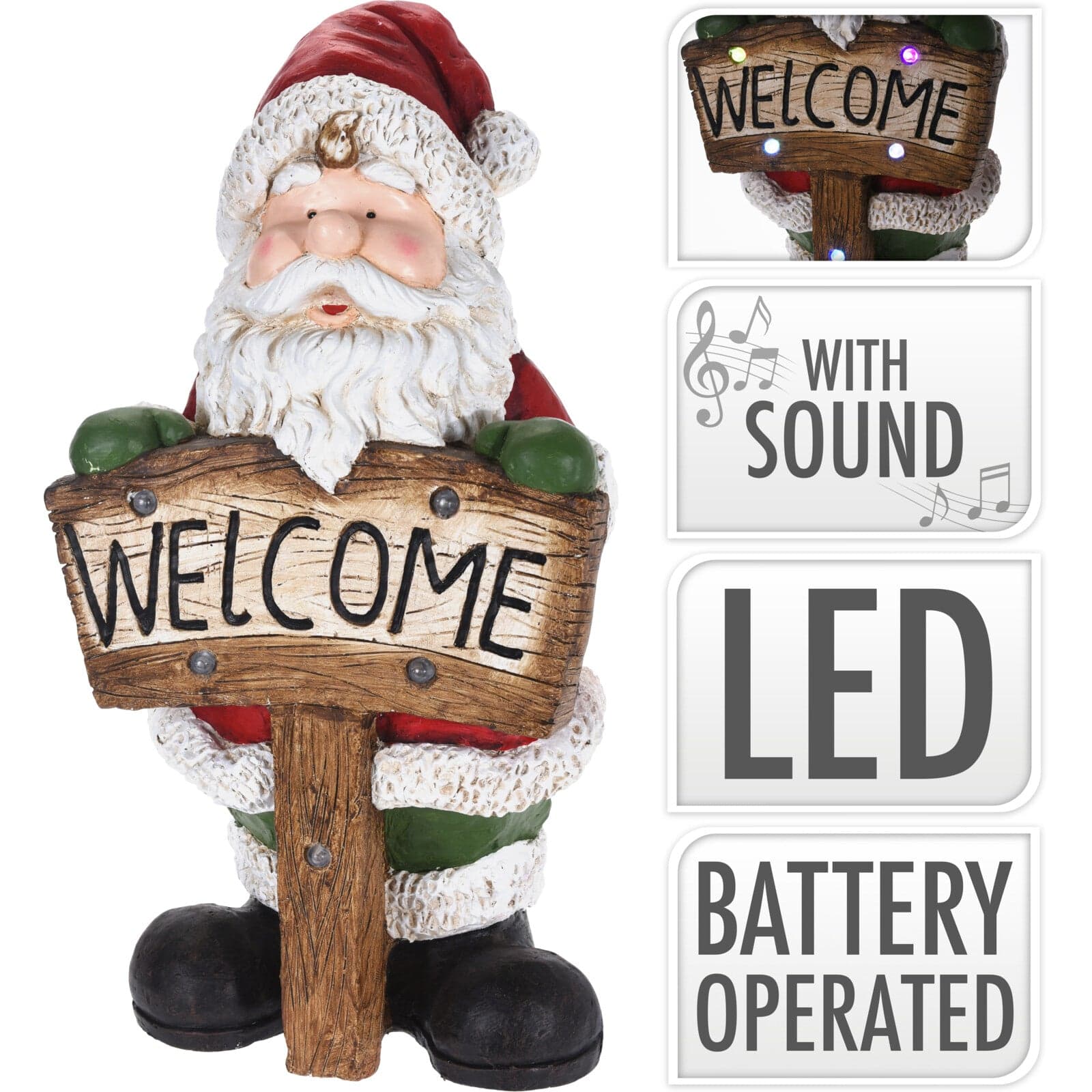 Babbo natale in poli-resina h 73 cm decorazione natalizia con led e musica - 2