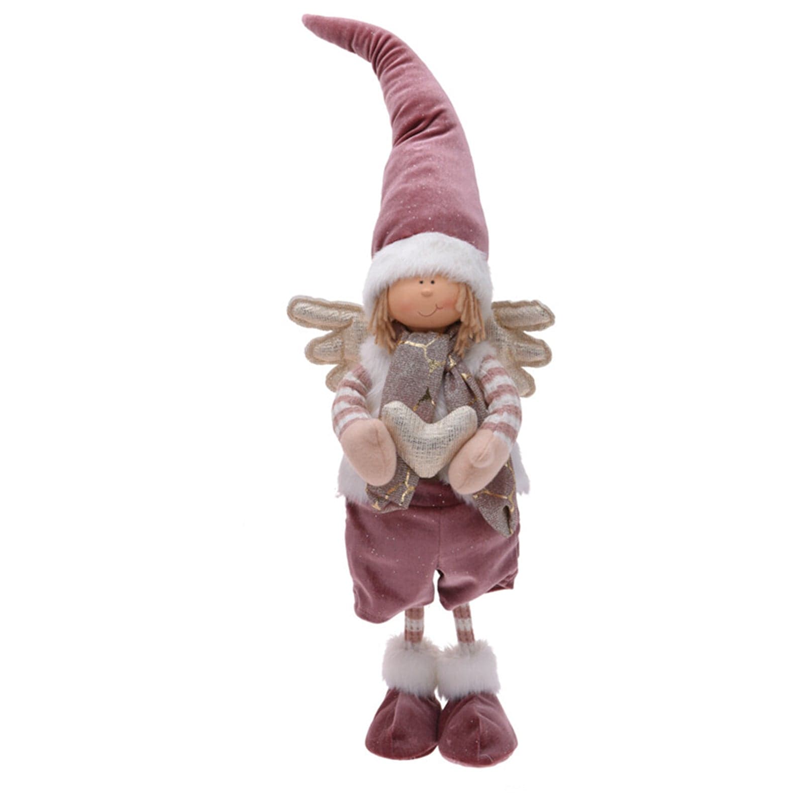 Bimbo con cappello buffo decorazione natalizia in velluto Rosa h 65 - 2