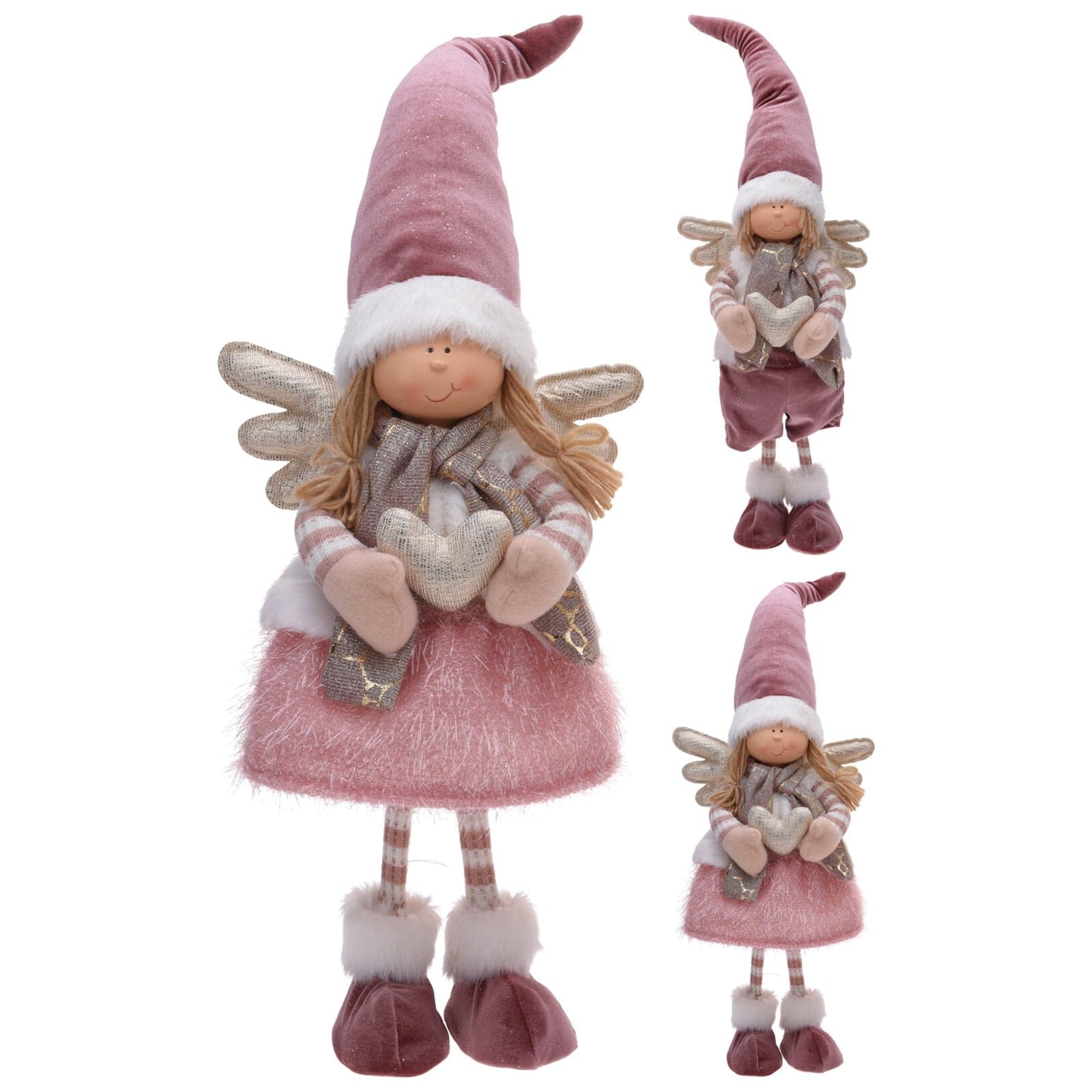 Bimbo con cappello buffo decorazione natalizia in velluto Rosa h 65 - 3