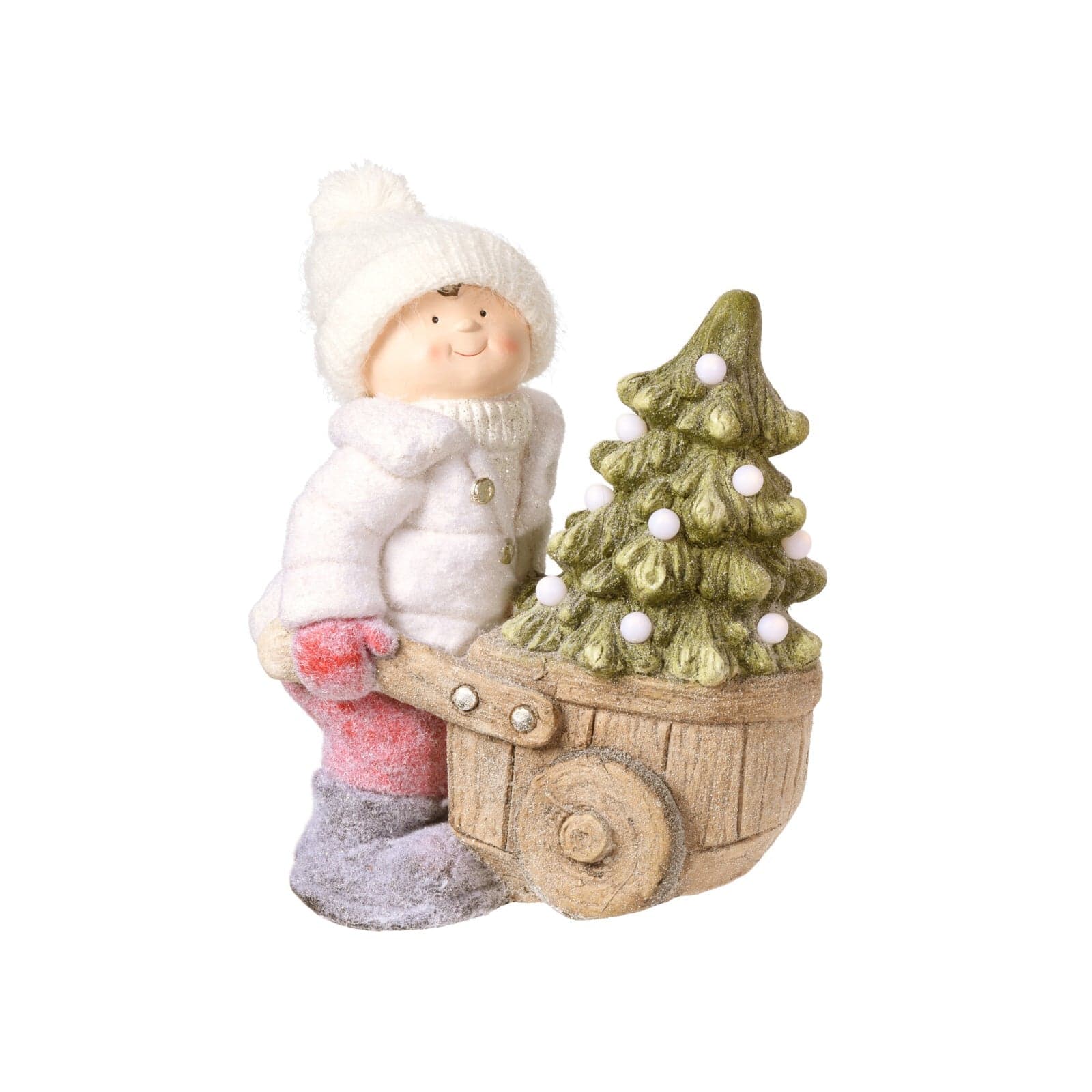 Bimbo con cappello in lana h 43 decorazione natalizia in poli resina con led - 3