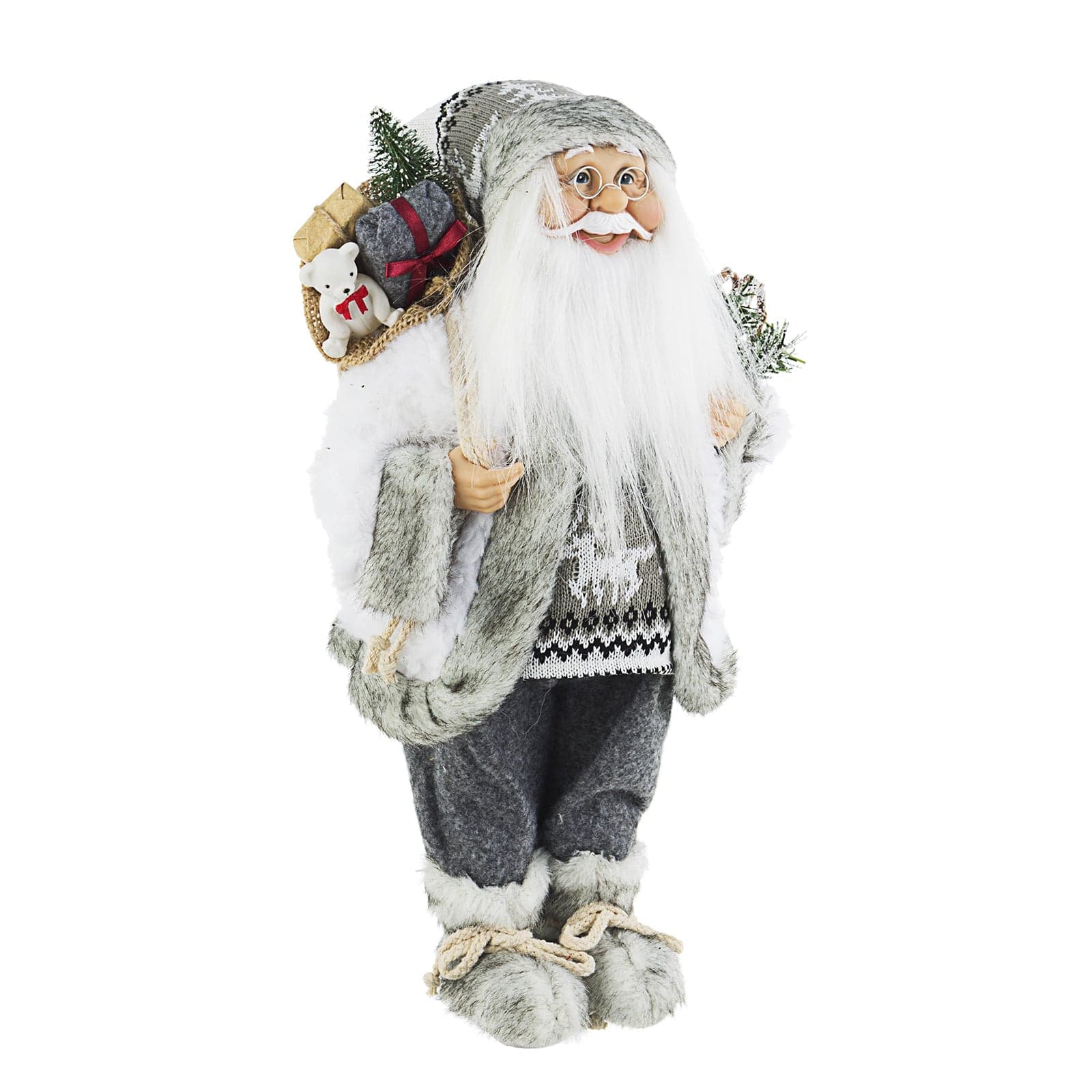 Pupazzo Babbo Natale con Pelliccia "Holly" Decorazione Natalizia Argento - 2