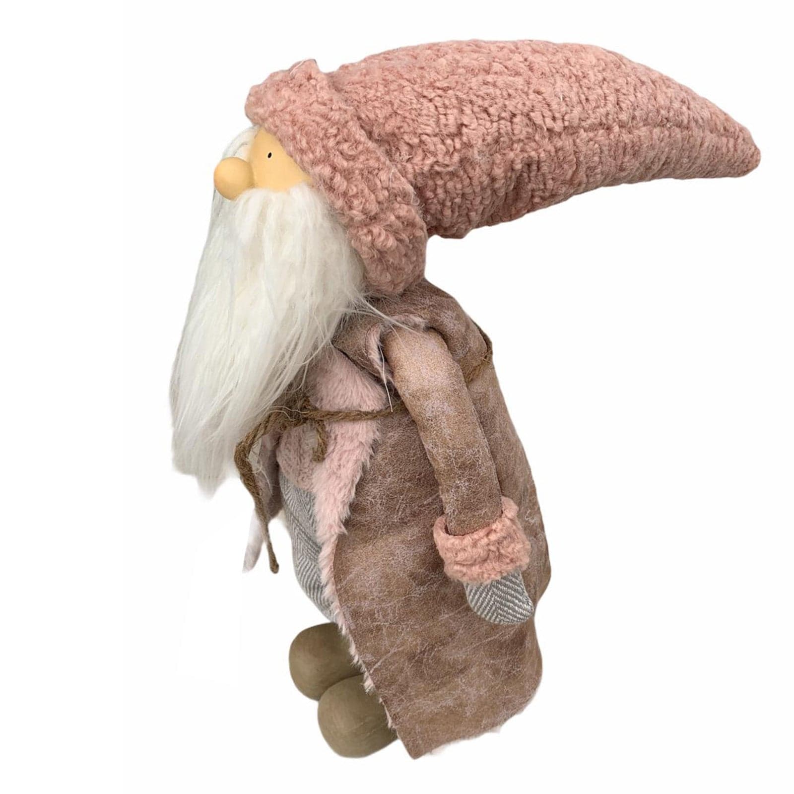 Babbo natale h 40 cm decorazione natalizia pupazzo con cappotto rosa - 2