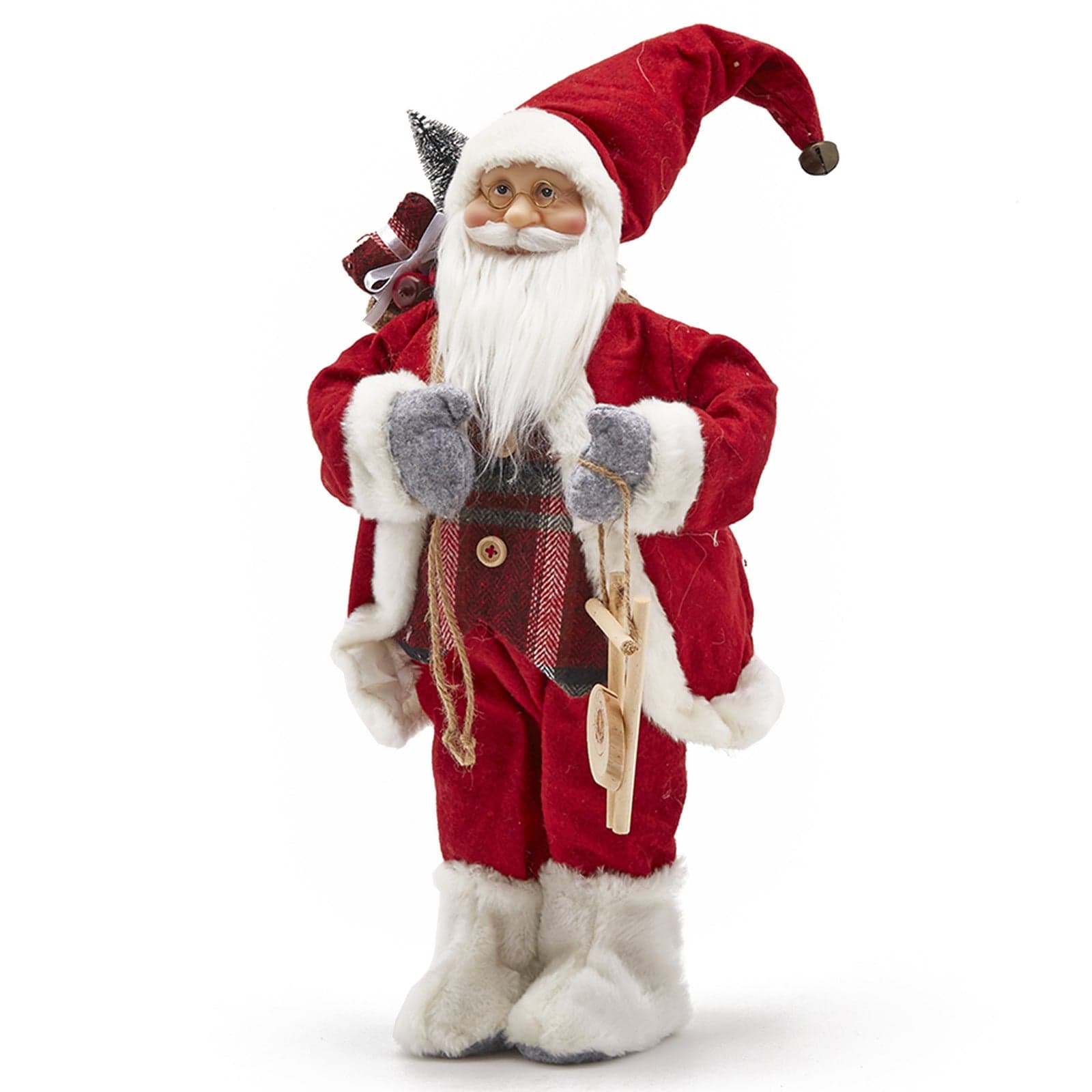 Pupazzo in Tessuto Rosso Babbo natale con decori in legno decorazione natalizia - 3