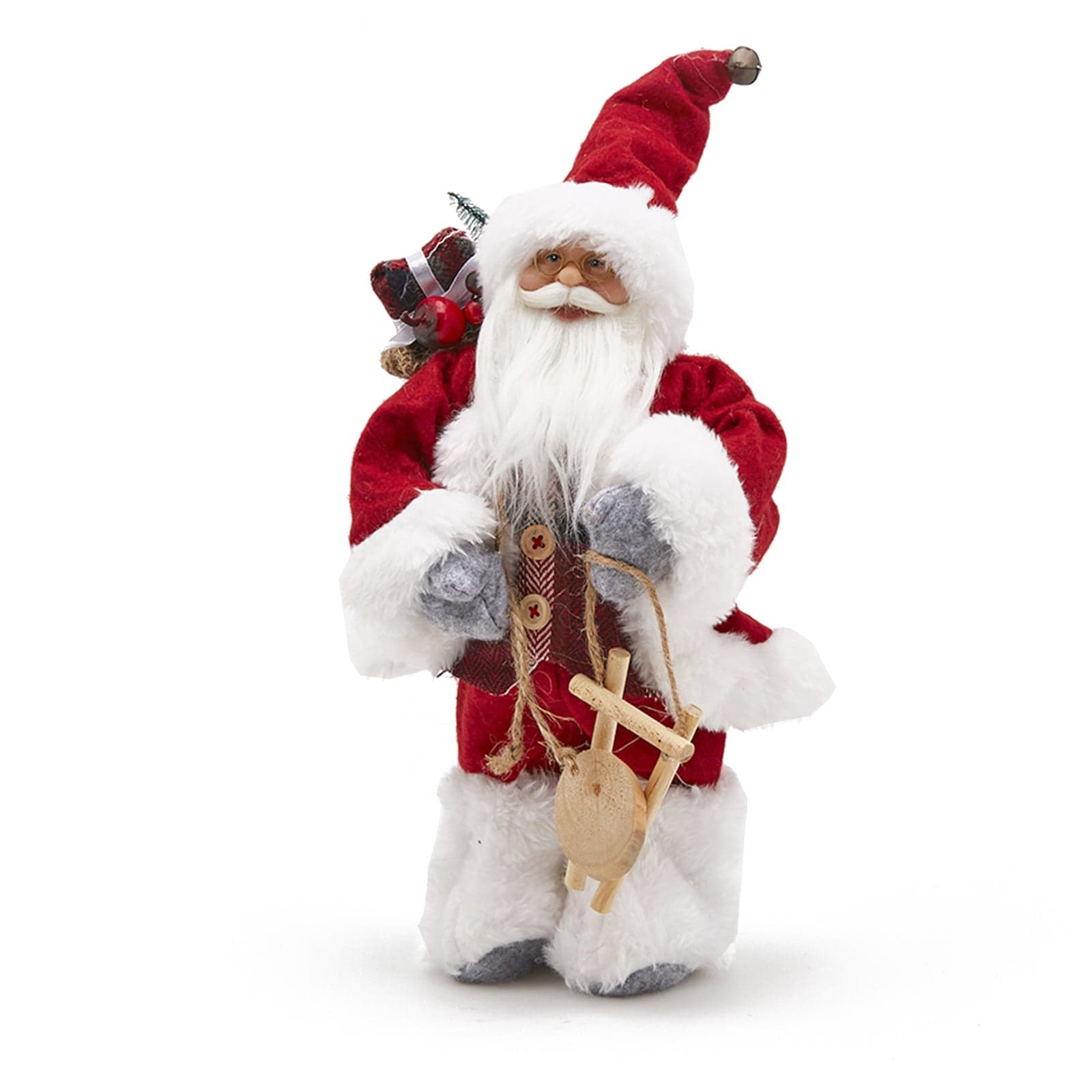 Pupazzo in Tessuto Rosso Babbo natale con decori in legno decorazione natalizia - 4