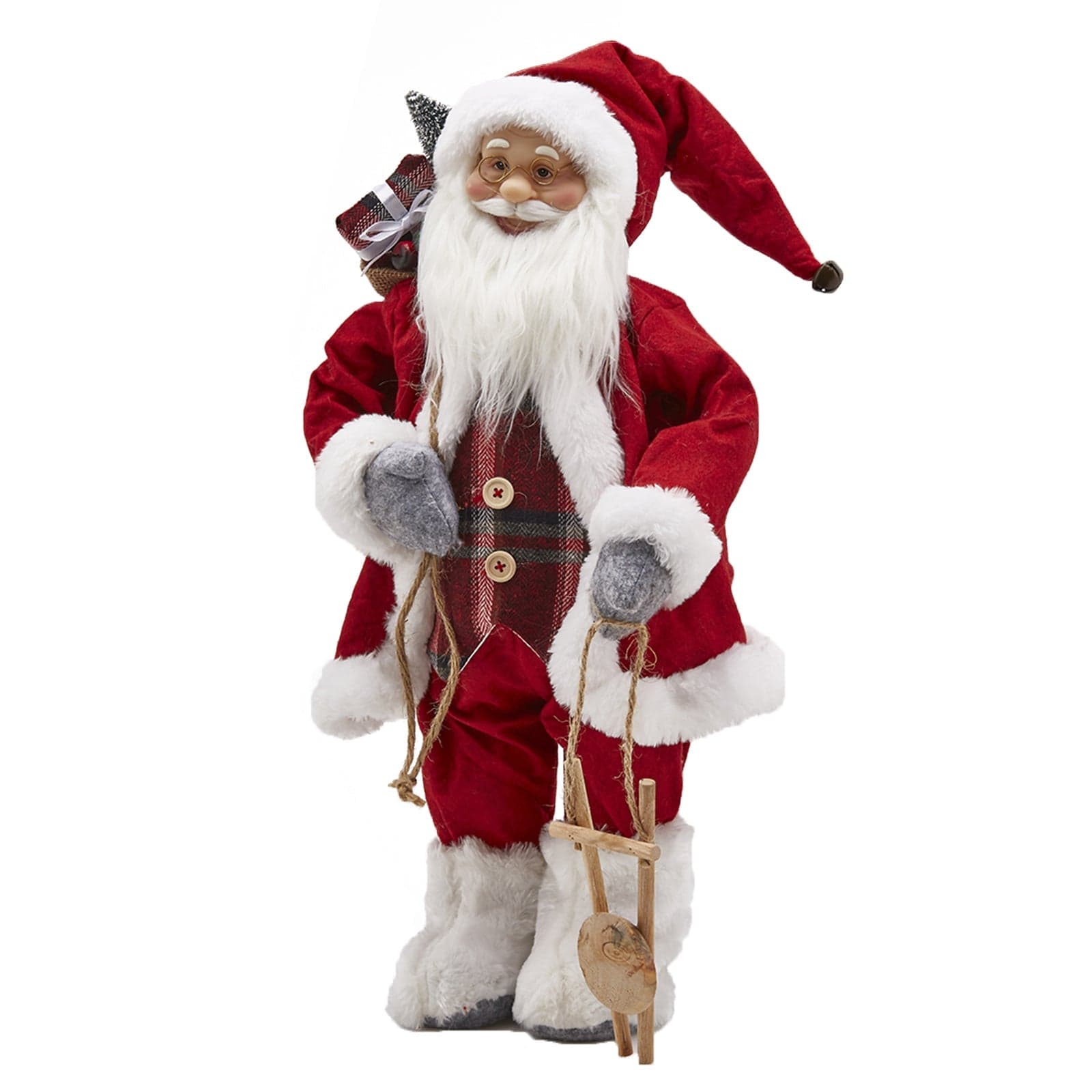 Pupazzo in Tessuto Rosso Babbo natale con decori in legno decorazione natalizia - 5