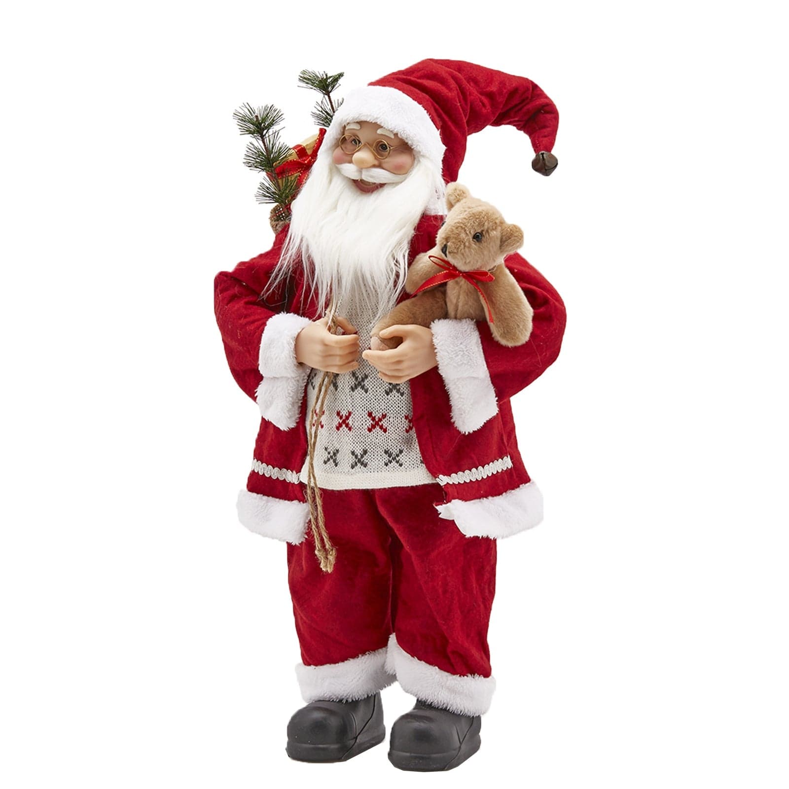Pupazzo in Tessuto Rosso Babbo natale con Orsetto decorazione natalizia - 3