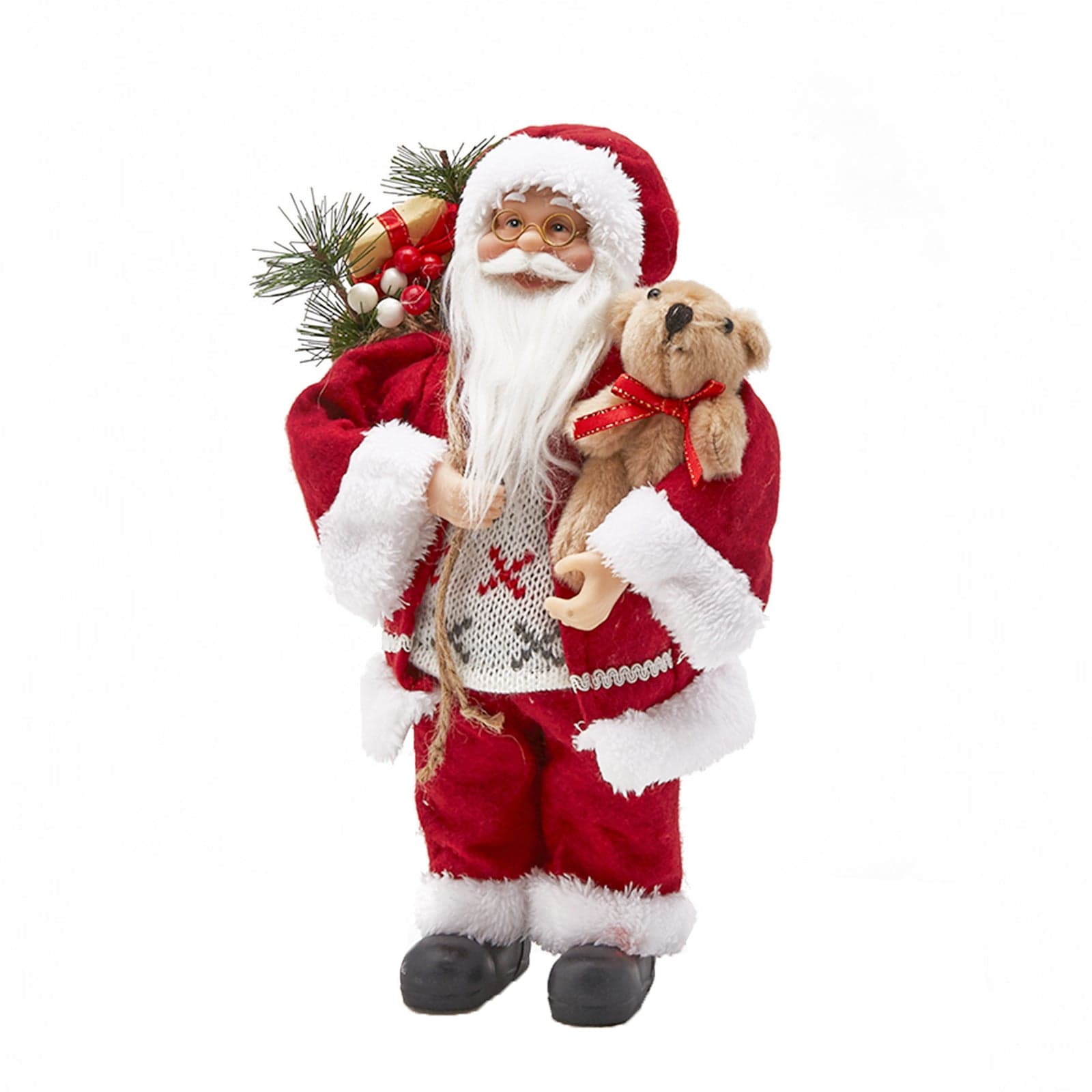 Pupazzo in Tessuto Rosso Babbo natale con Orsetto decorazione natalizia - 4