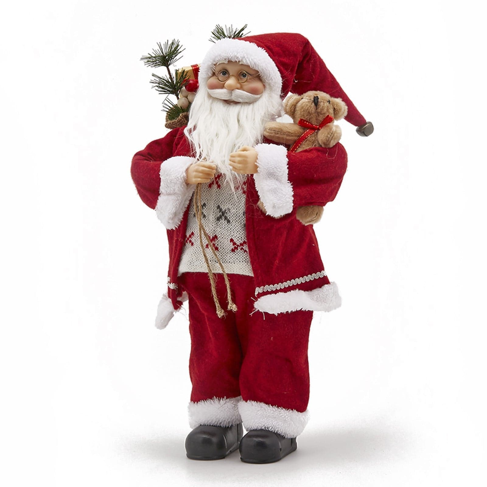 Pupazzo in Tessuto Rosso Babbo natale con Orsetto decorazione natalizia - 5