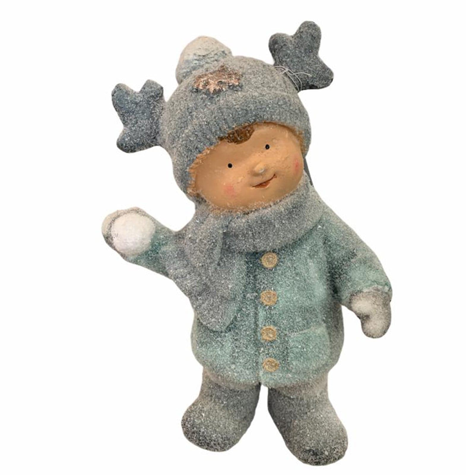 Bimbo con cappello in lana che lancia la palla di neve h 37 cm decorazione natalizia in poliresina - 2