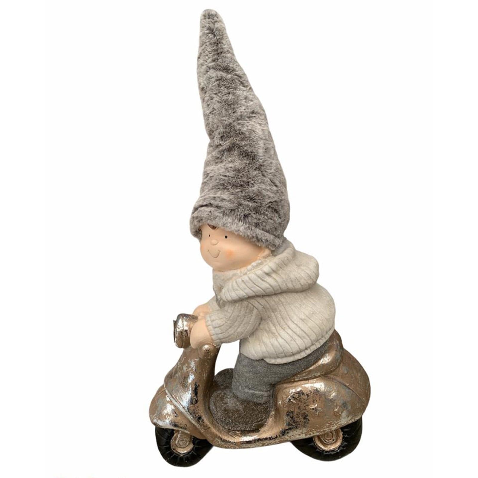 Bimba con cappello in pelliccia su moto h 70 cm decorazione natalizia in poliresina - 3