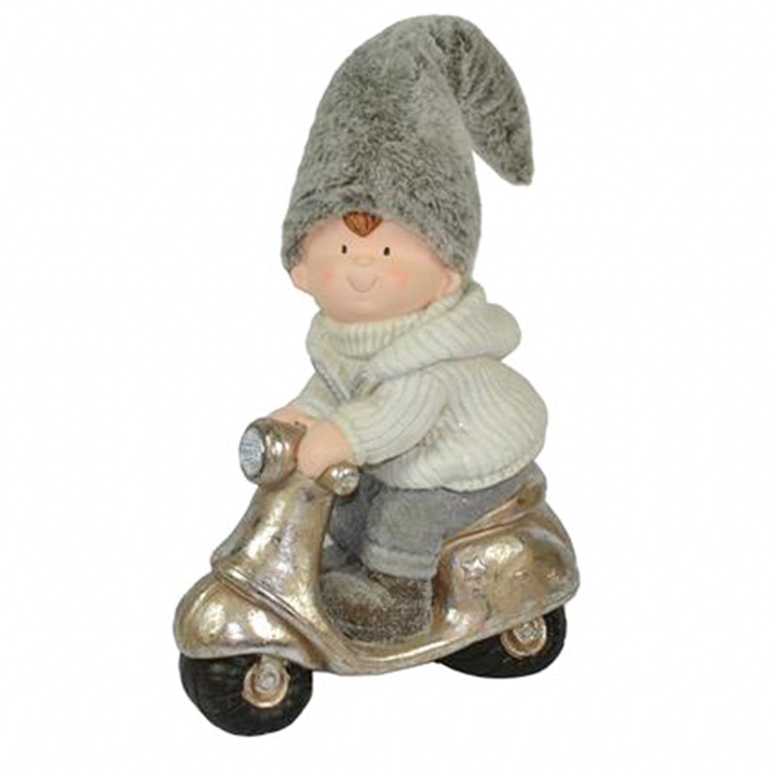 Bimba con cappello in pelliccia su moto h 70 cm decorazione natalizia in poliresina - 4