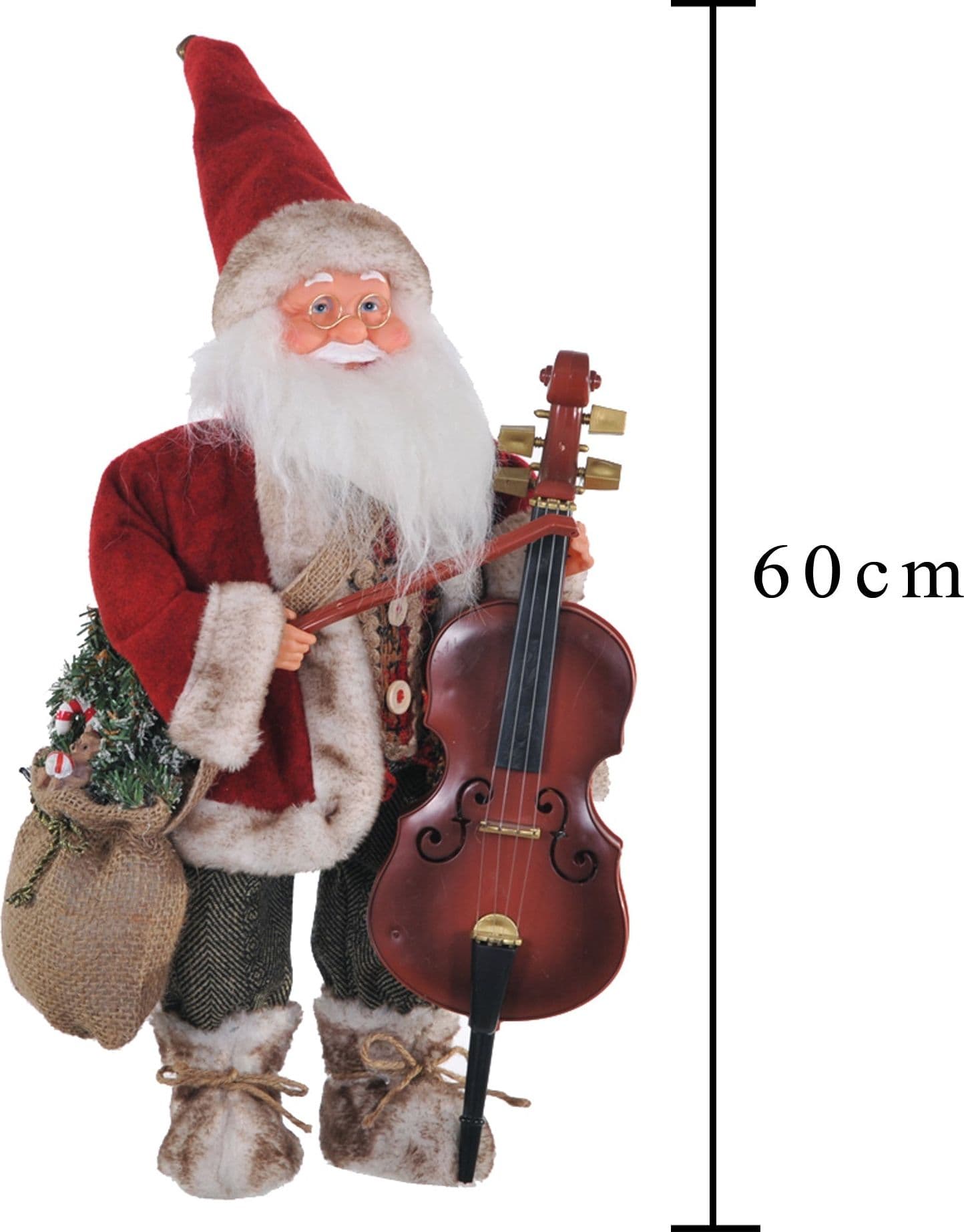 Babbo natale decorazione natalizia pupazzo h 54 cm con contrabbasso e vestiti rossi statuetta - 2