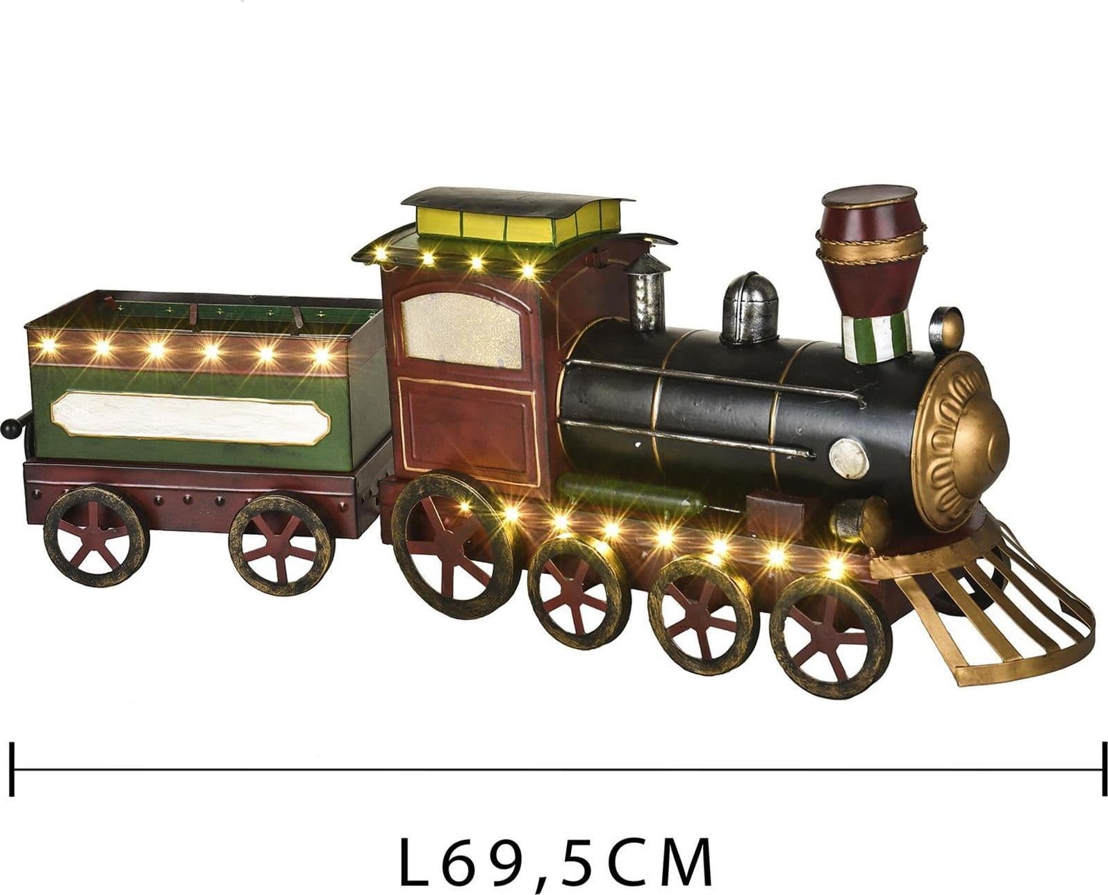 Locomotiva con vagone e 36 led trenino natalizio in latta Rosso 69 cm decorazione natalizia - 4