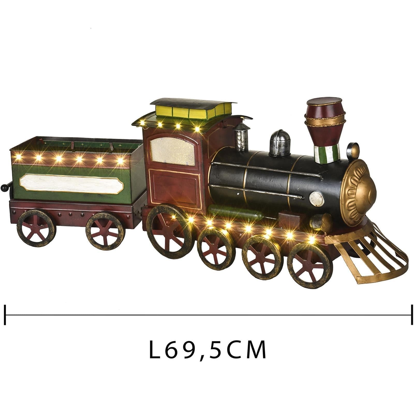 Locomotiva con vagone e 36 led trenino natalizio in latta Rosso 69 cm decorazione natalizia - 4