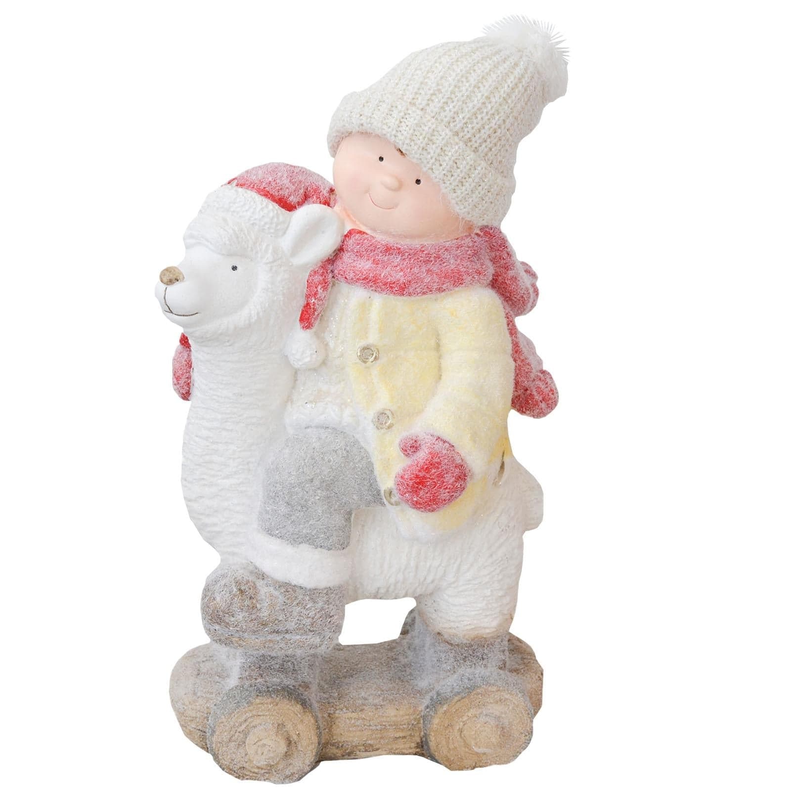 Bimbo su alpaca h 52 cm decorazione natalizia in poliresina beige e bianco statuina - 2