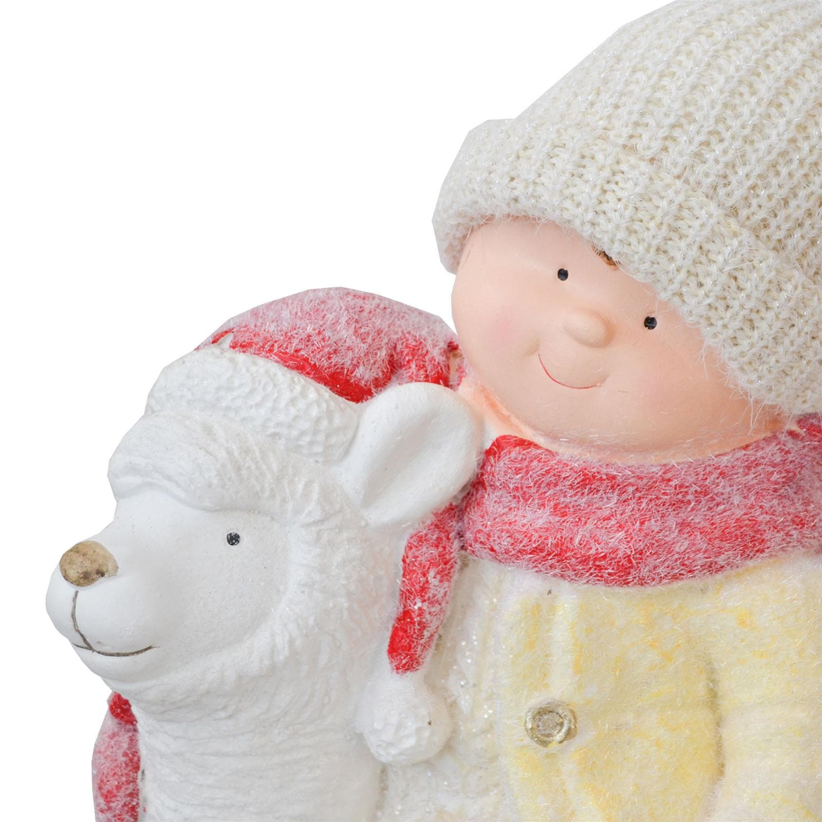 Bimbo su alpaca h 52 cm decorazione natalizia in poliresina beige e bianco statuina - 3