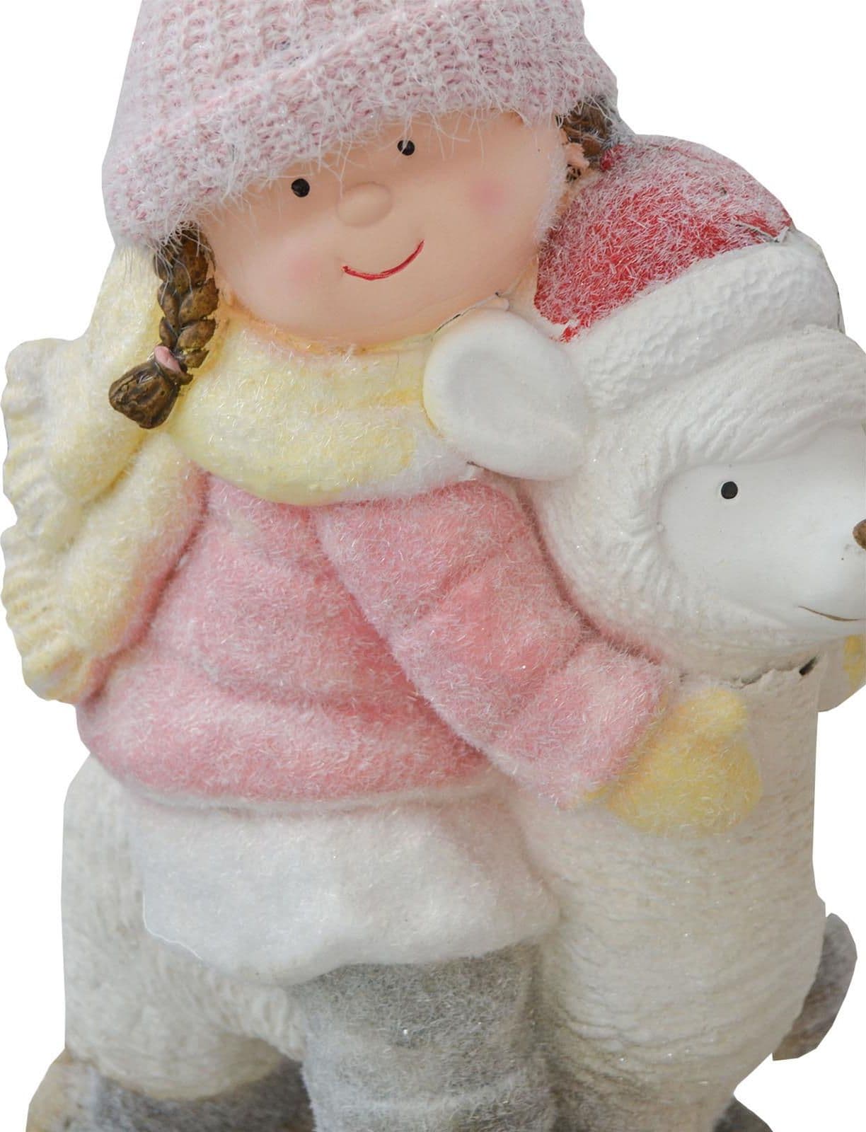 Bimba su alpaca h 52 cm decorazione natalizia in poliresina rosa e bianco statuina - 2