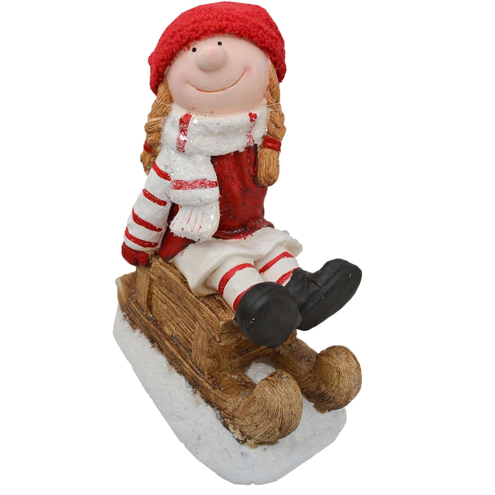 Bimba su slittino h 40 cm decorazione natalizia in poliresina rosso statuina - 2