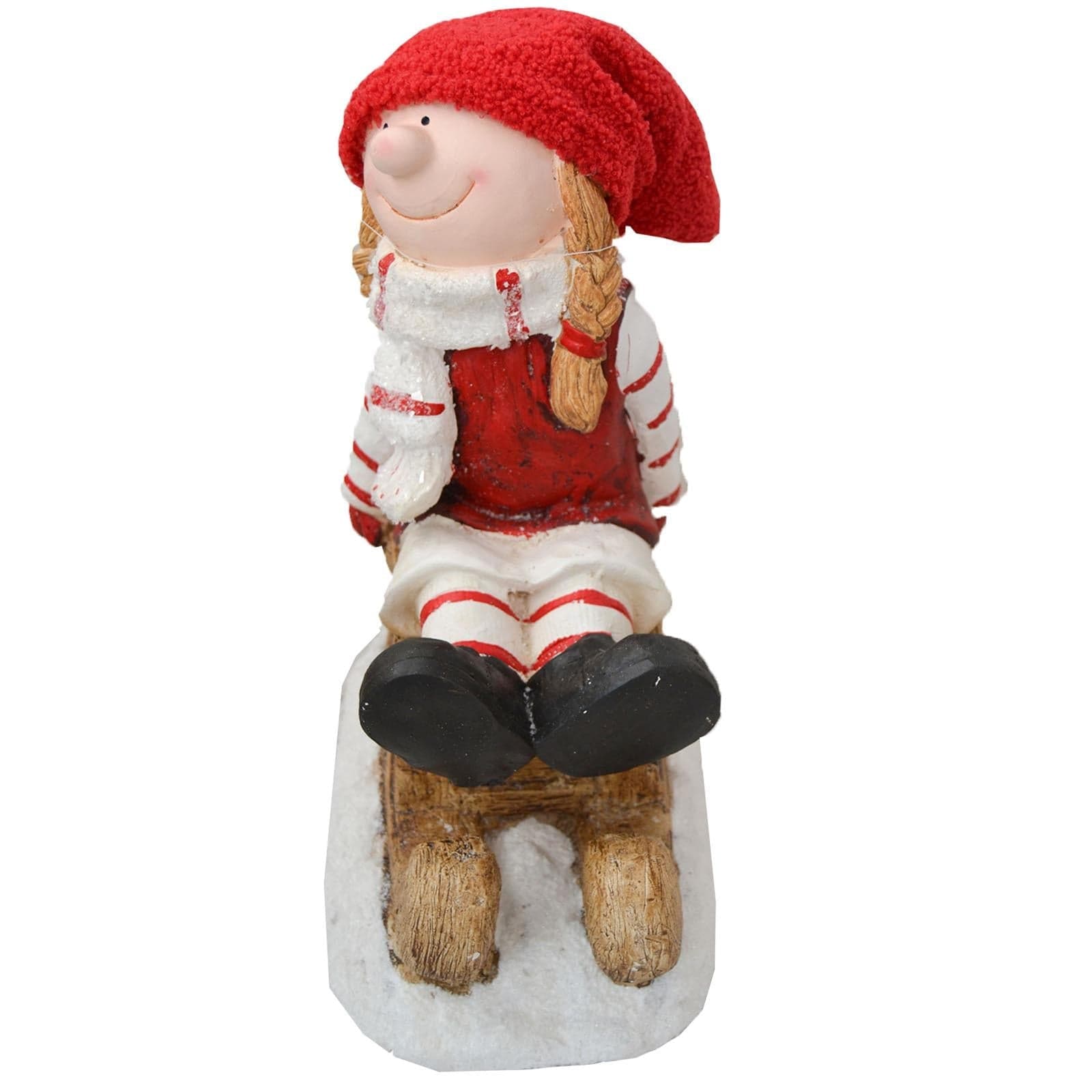 Bimba su slittino h 40 cm decorazione natalizia in poliresina rosso statuina - 3