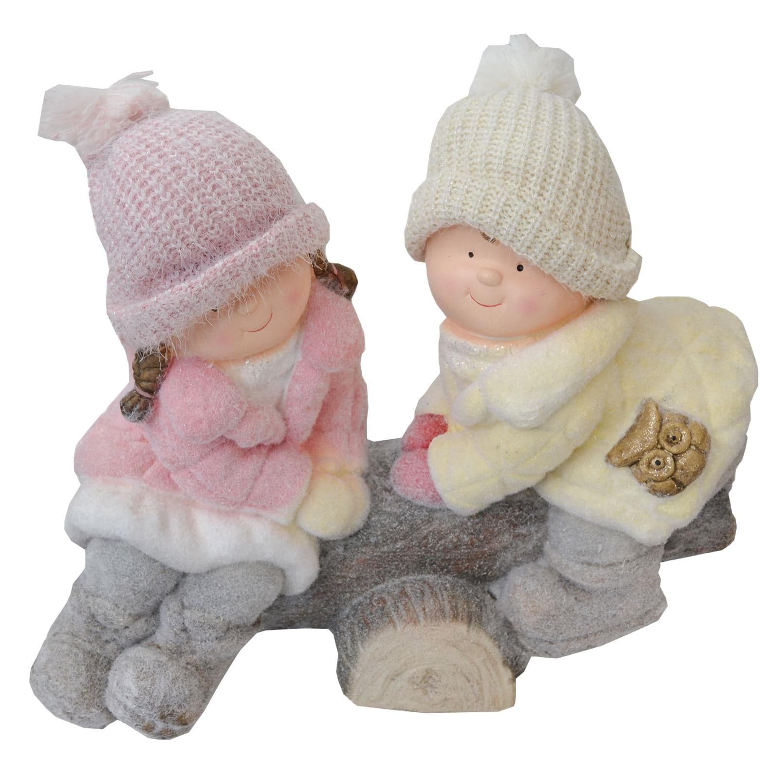 Bimbi con cappello in lana su giostrina decorazione natalizia in poli-resina h 40 cm - 2