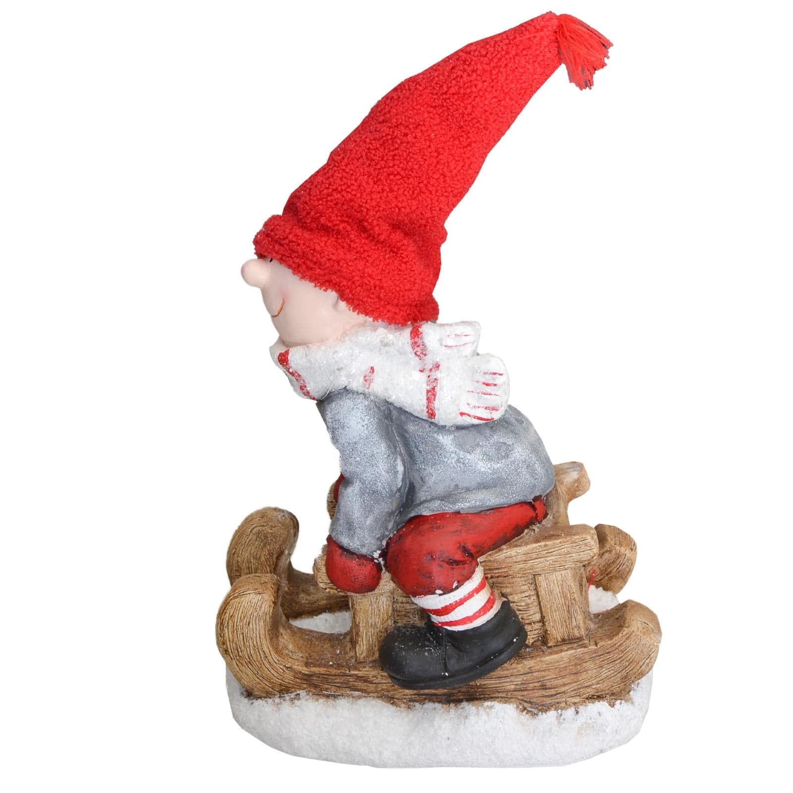 Bimbo su slittino h 40 cm decorazione natalizia in poliresina rosso statuina - 3