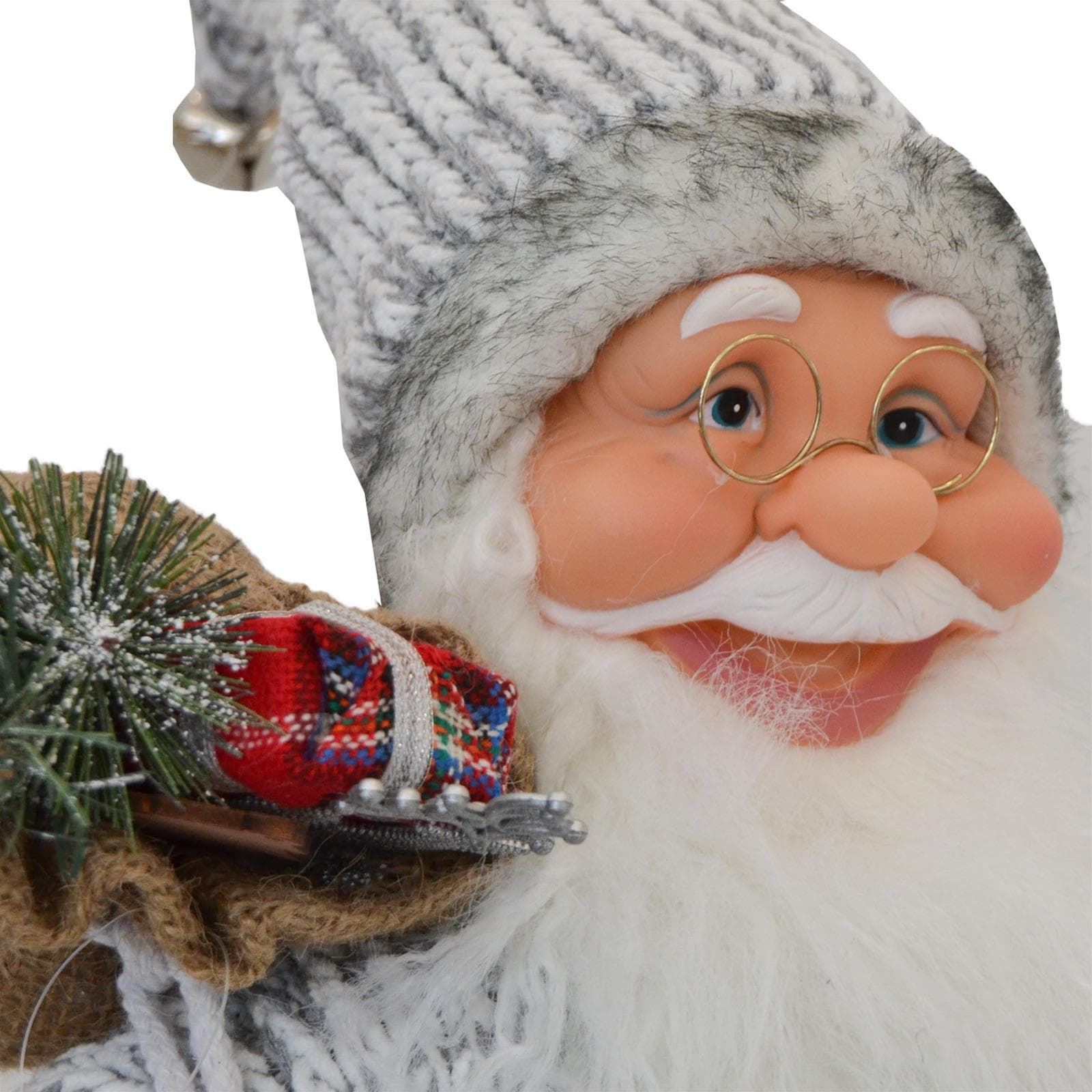 Babbo natale pupazzo con cappotto in lana grigio h 45 cm decorazione natalizia - 3